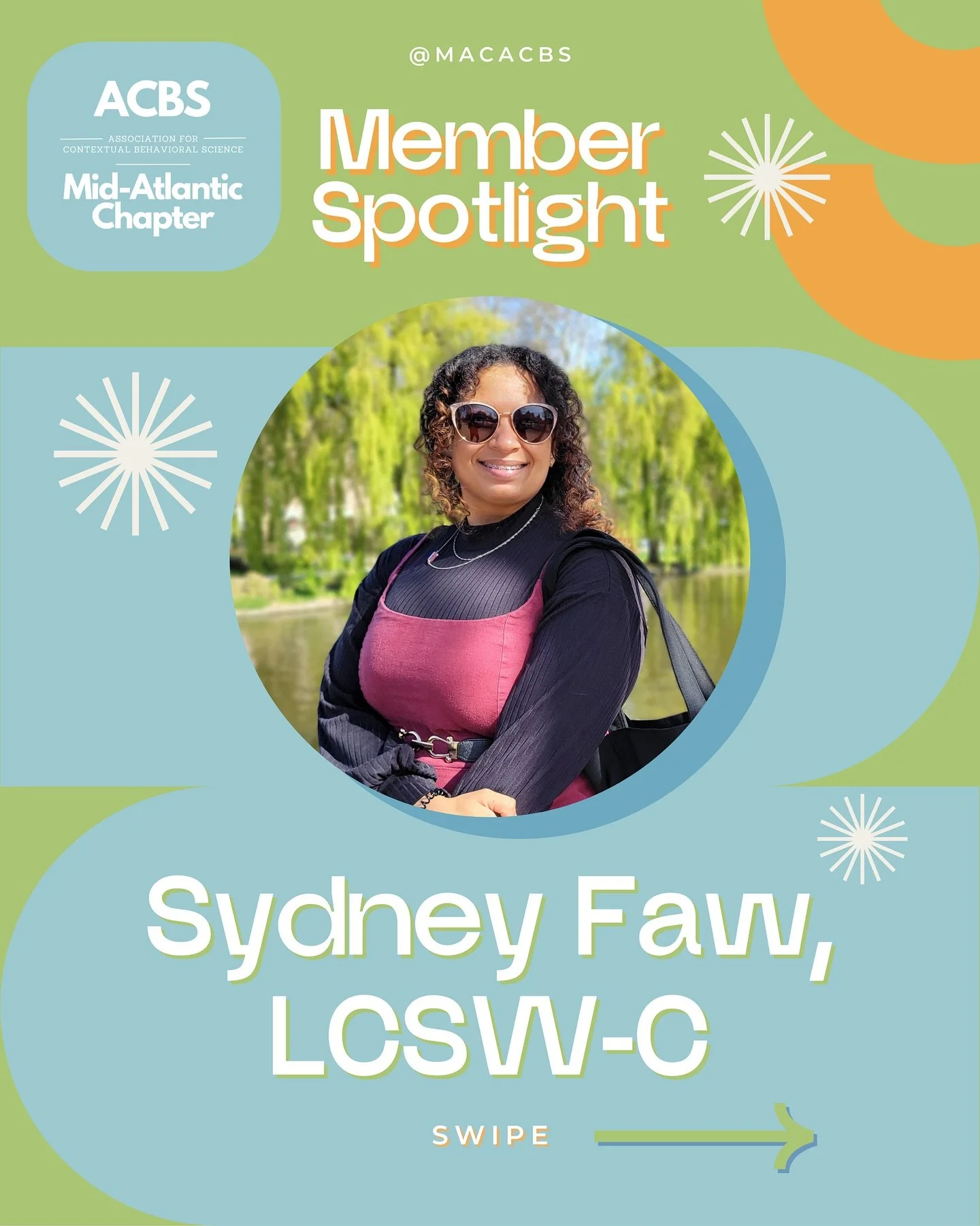 🌟 MAC-ACBS September Member Spotlight 🌟

Swipe to learn more about this month&rsquo;s spotlighted member: Sydney Faw, LCSW-C 💫

Members of our MAC-ACBS community are making a meaningful impact every day&mdash;supporting the health and wellness