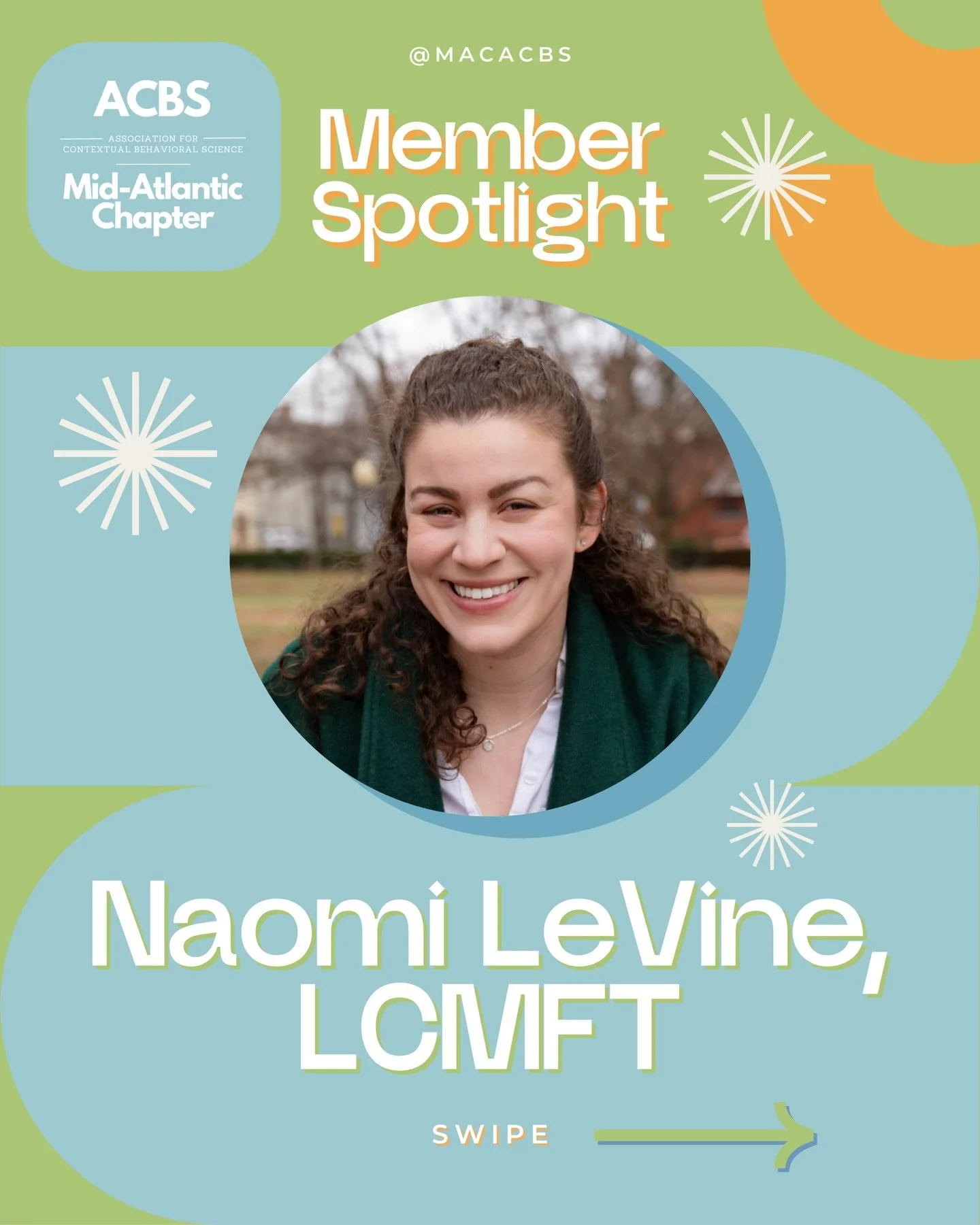 🌟 MAC-ACBS January Member Spotlight 🌟 

Swipe to learn more about this month&rsquo;s spotlighted member: Naomi LeVine, LCMFT 💫

Members of our MAC-ACBS community are making a meaningful impact every day&mdash;supporting the health and wellness 