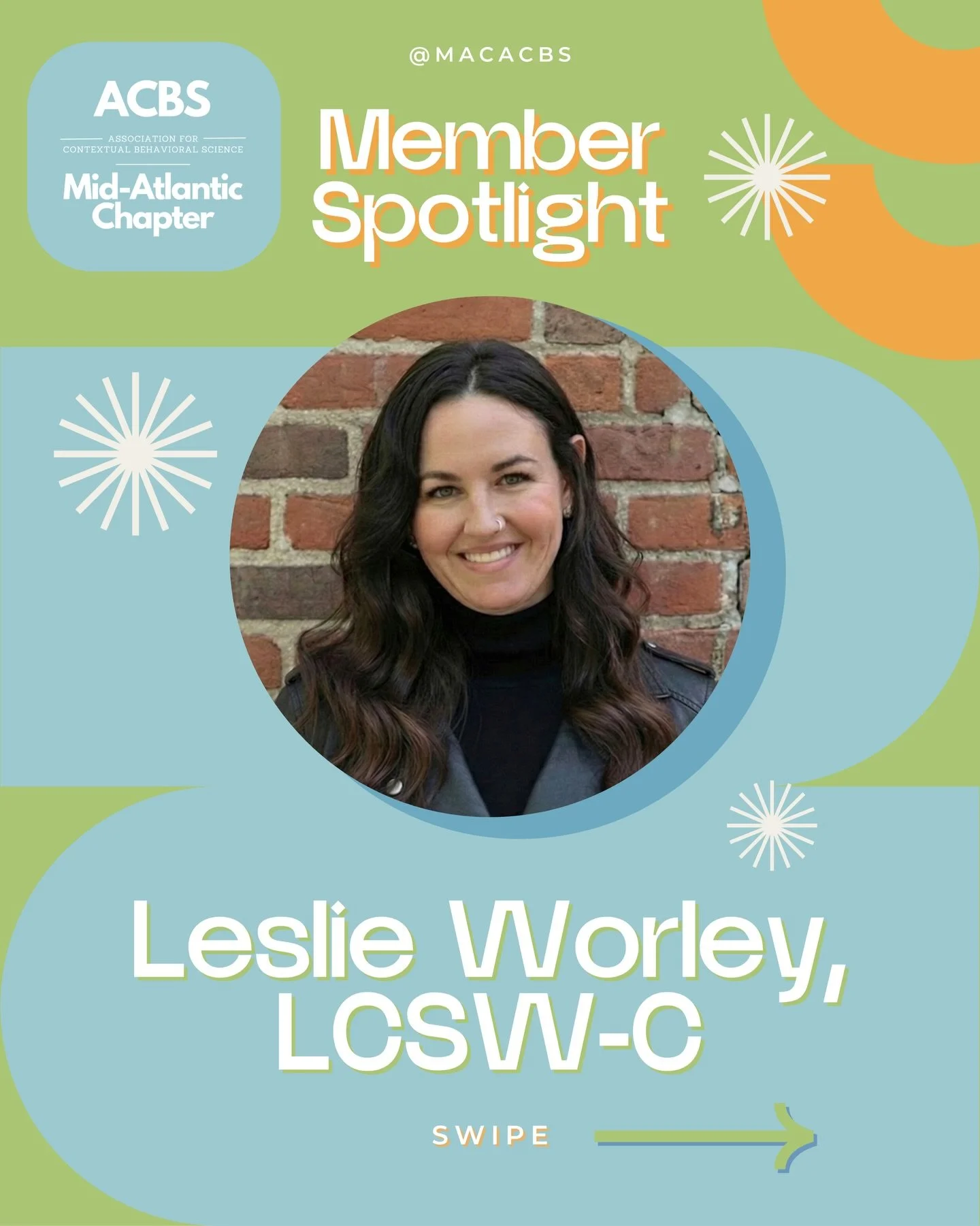 🌟 MAC-ACBS March Member Spotlight 🌟 

Swipe to learn more about this month&rsquo;s spotlighted member: Leslie Worley, LCSW-C 💫

Members of our MAC-ACBS community are making a meaningful impact every day&mdash;supporting the health and wellness 