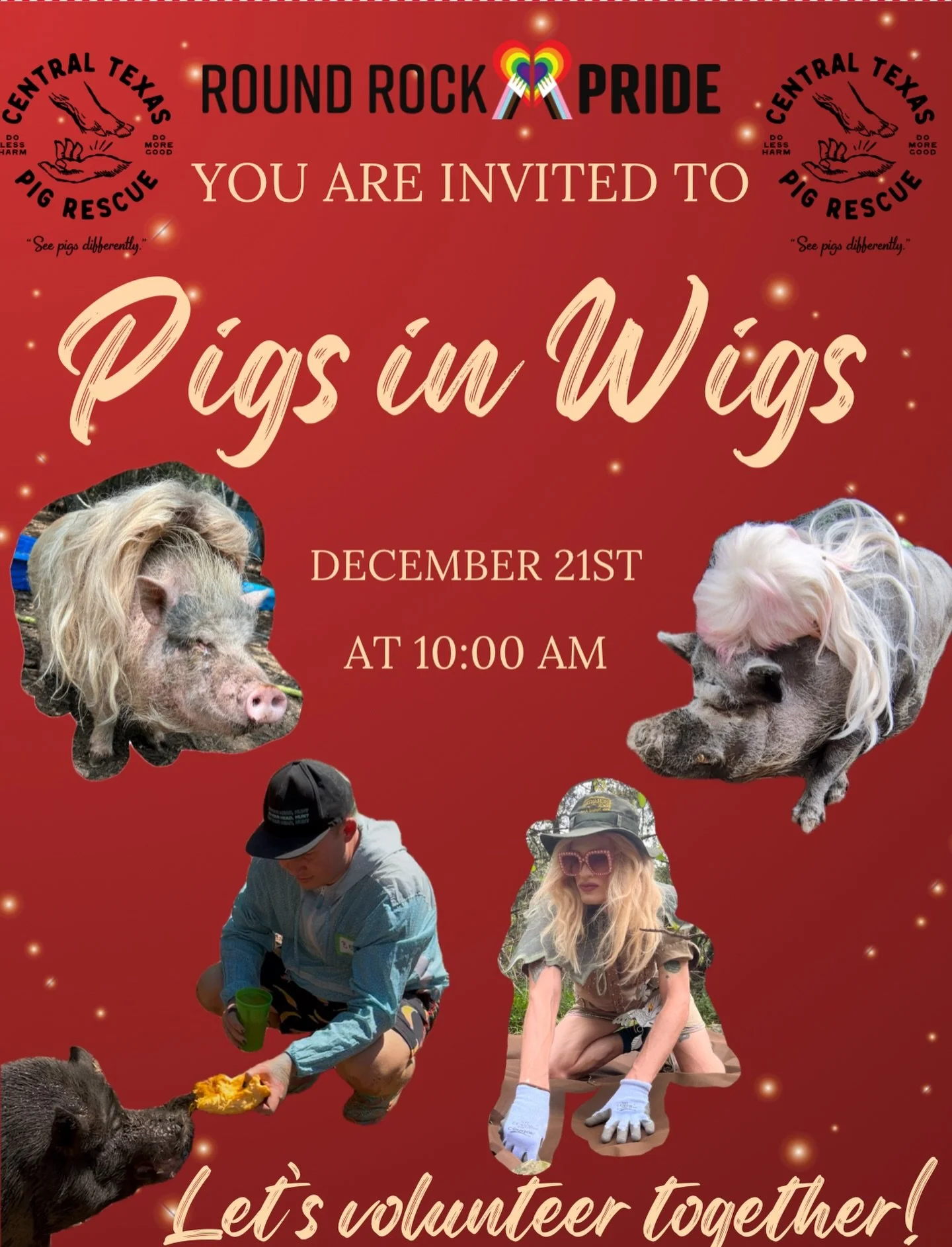 Howdy Friends! 

Join @soo_xtra and Round Rock Pride on a volunteer day at @centraltexaspigrescue 

Please send us a dm and we will send you the registration link. Otherwise it will be on our website and Facebook events. 

With our help, we will work