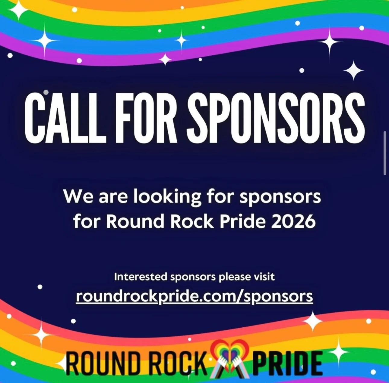 We need sponsors! 🌈
Round Rock Pride&rsquo;s fifth anniversary is officially gearing up for June 6th, 2026! We&rsquo;re looking for sponsors to help make it our most inclusive and joyful celebration yet!

Support visibility, community, and pride rig