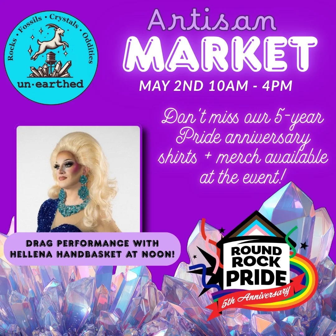 🌈✨ Come hang out with Round Rock Pride at Unearthed from 10&ndash;4!

We&rsquo;ll be popping up with merch (including our limited 5-year anniversary shirts 👀)! 

Special pop up drag performance by @hells_handbasket23 at 12:00 pm! 

Our team will be