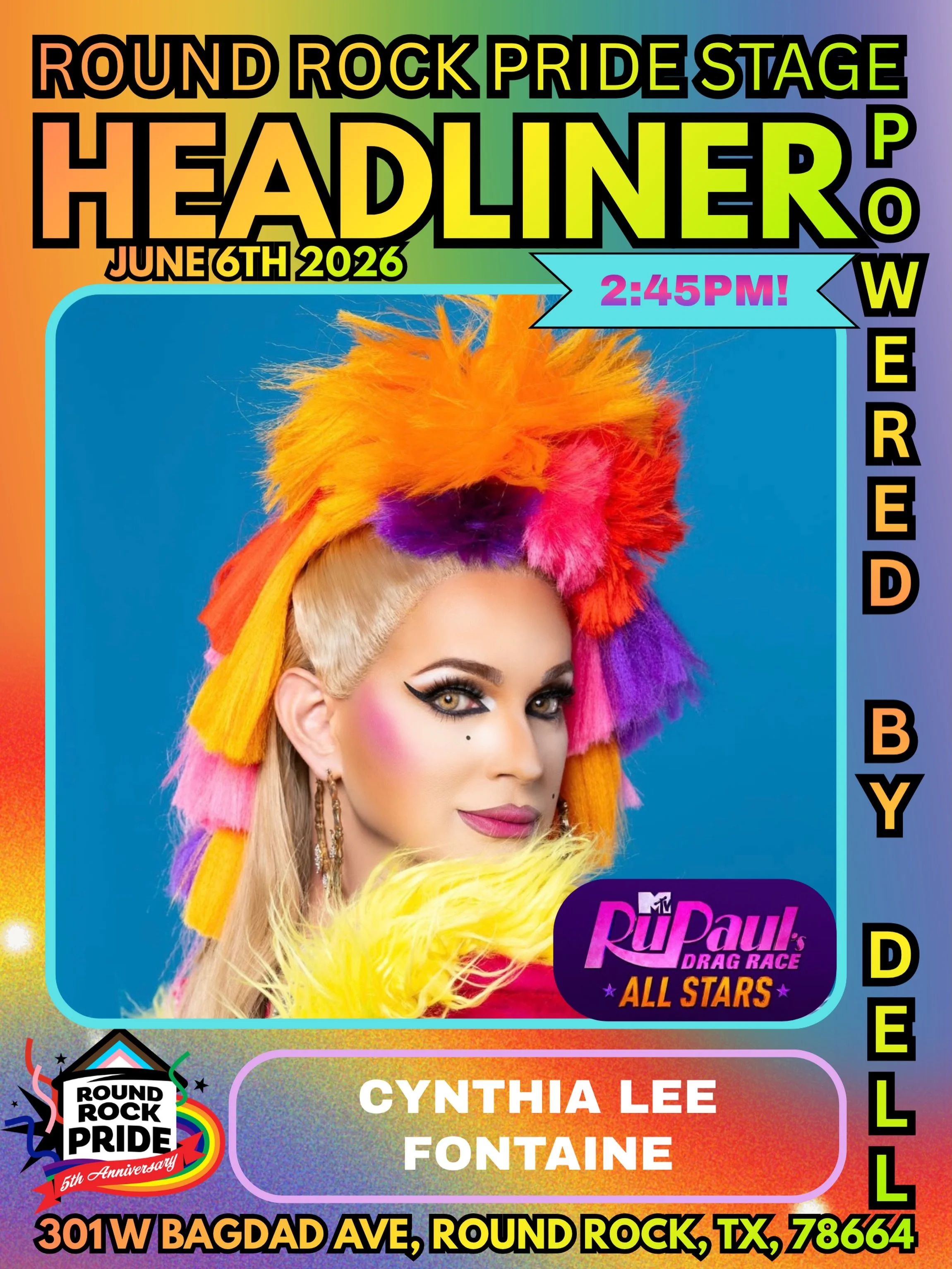 Round Rock Pride Festival 2026 Presents: 
@cynthialeefontaine during Act I! 
From @rupaulsdragrace All Stars 10, Season 8 &amp; 9. 
2:45pm at the Round Rock Pride stage powered by Dell