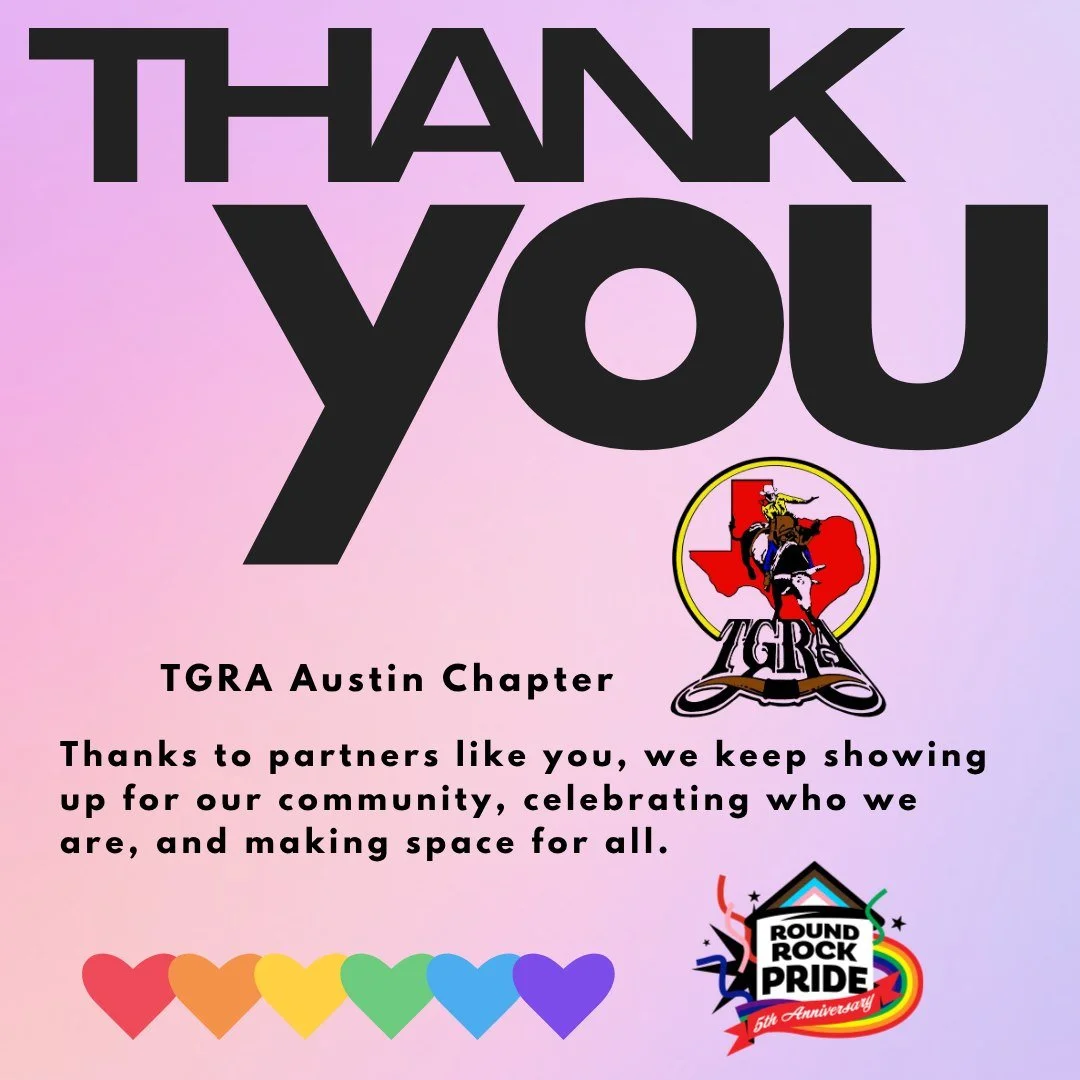 THANK YOU to  @tgra.austin  for your support of Round Rock Pride! 🌈🤠 Partners like you make our 5th Anniversary Festival possible. We're so grateful! 🎉

#RoundRockPride #TGRAAustin #ThankYou #LGBTQ #RoundRockTexas