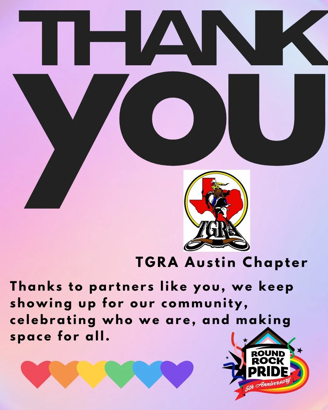 THANK YOU to @tgra_austin_chapter  for your support of Round Rock Pride! 🌈🛒 Partners like you make our 5th Anniversary Festival possible. We're so grateful! 🎉

#RoundRockPride #ThankYou #LGBTQ #RoundRockTexas