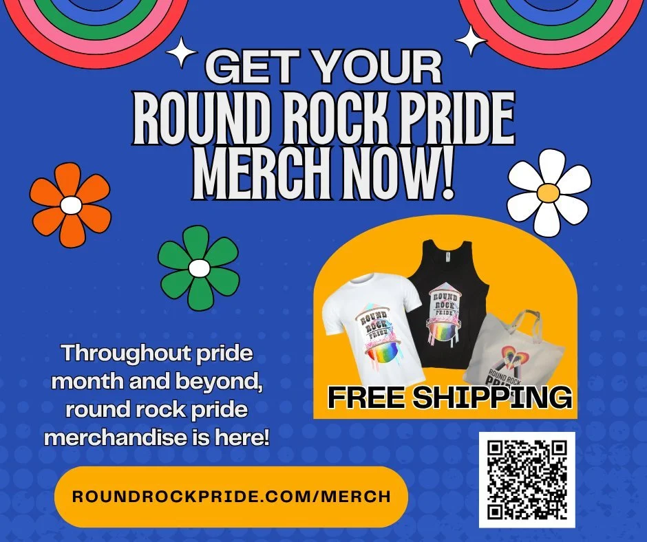 Missed grabbing merch at Pride? We got you. 🌈 Shop online with FREE shipping at roundrockpride.com/merch 🛍️ Tees, tanks, totes and more &mdash; all ready to ship straight to your door! Every purchase supports Round Rock Pride and the community we l