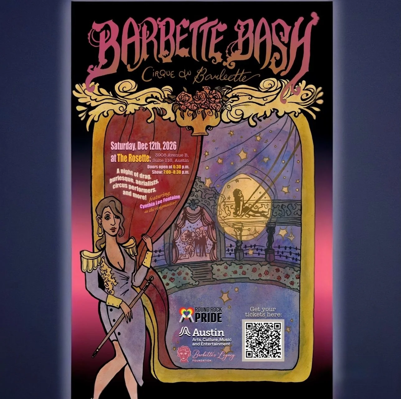Please join @barbetteslegacy and Round Rock Pride for the fifth annual Barbette Bash! Please note, this event is adults only due to the nature of the program. Tickets available at www.roundrockpride.com 

This will be an exciting evening of drag, bur