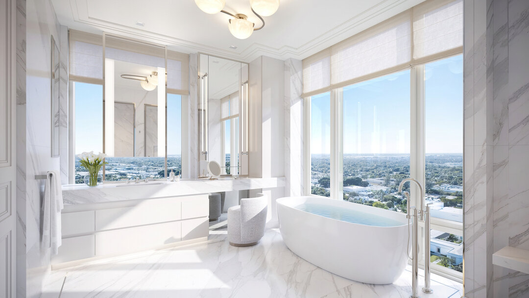 Breathtaking bathroom views with abundant space and light designed exclusively by @pembrookeandives, complementing @ramsarchitects timeless style.