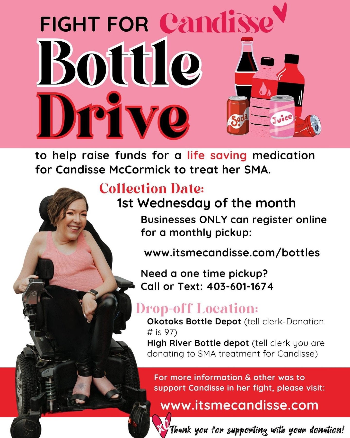 🌟 Calling all businesses in Okotoks and High River area! 🌟

Join the fight for Candisse&rsquo;s life-saving treatment by participating in our Bottle Drive! Every can counts in our mission to support Candisse&rsquo;s journey towards accessing life-s