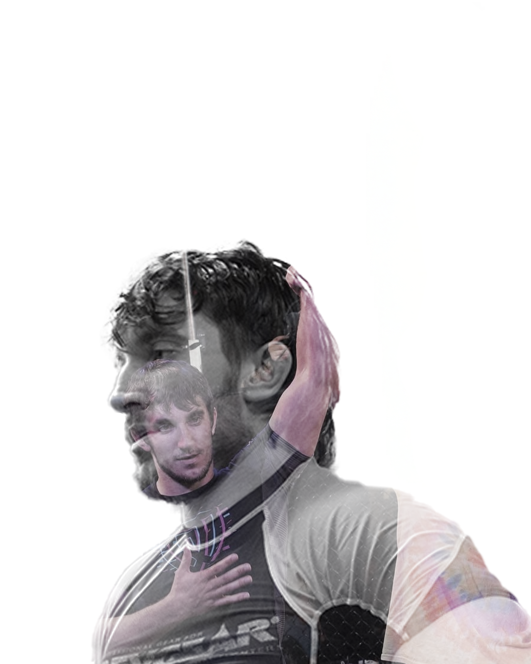 Overlay of three black and white images of male athletes, winning jiu jitsu.