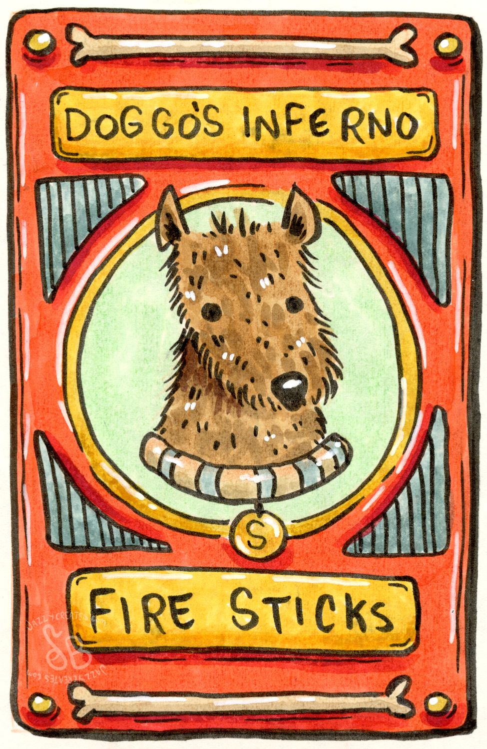 Doggos Inferno Fire Sticks. Copic Marker, colored pencil, Ink