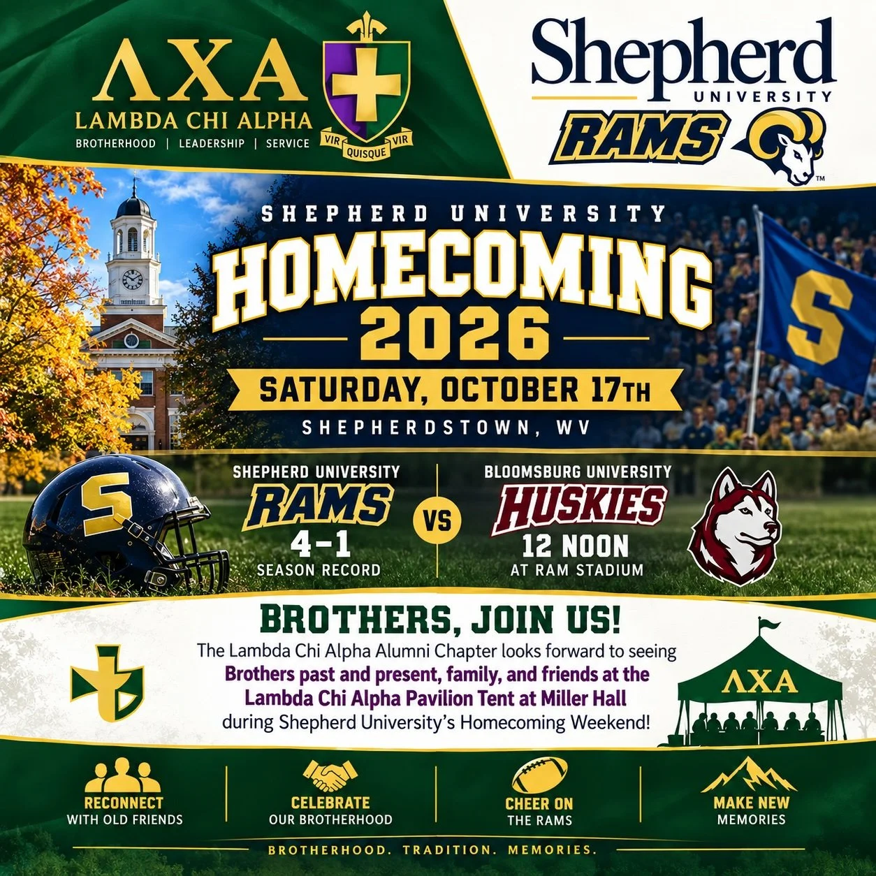 HOMECOMING 2026               Lambda Chi Alpha                    Shepherd University                Saturday, October 17 Shepherdstown, WV