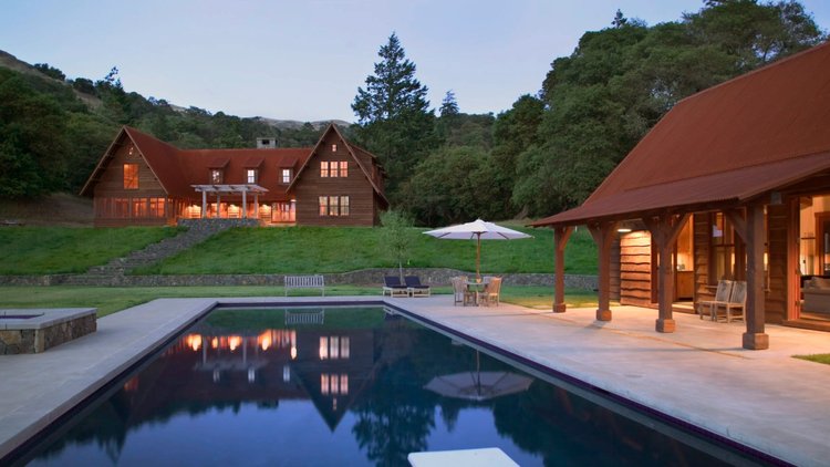 Hilltop ranch estate at dusk, one of the main wine country wedding venue styles