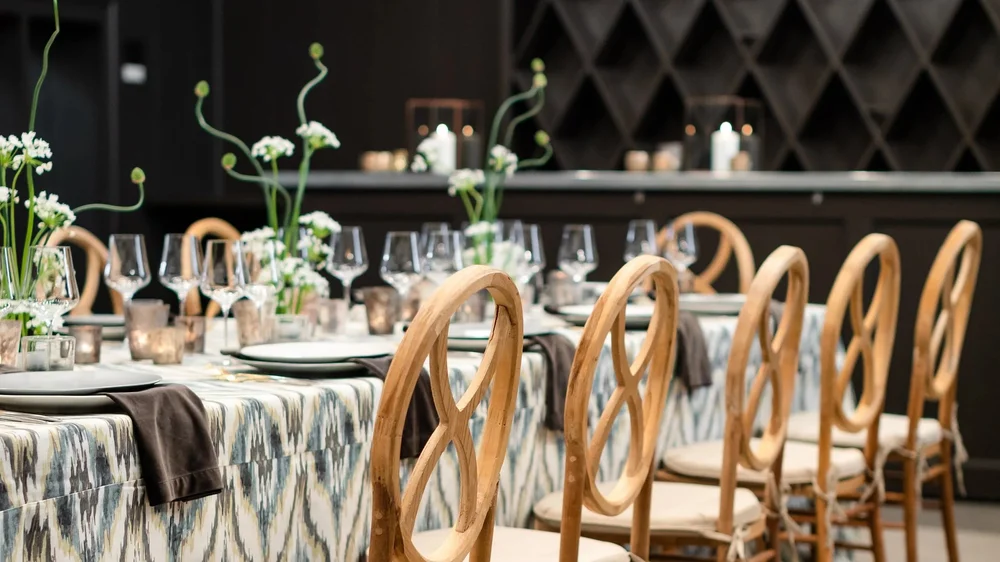 Reception tables set for dinner at Asombrosa
