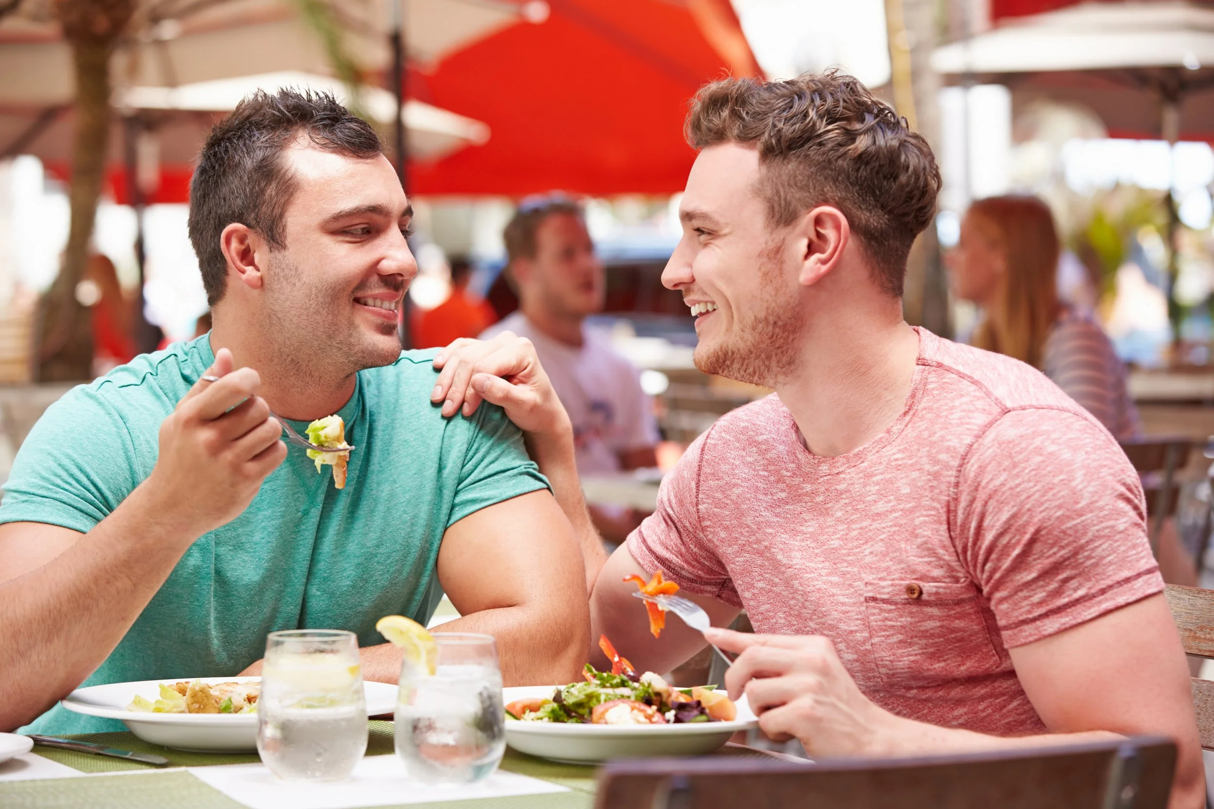 Trevor James enjoying a friendly lunch connection and meaningful conversation with a client for companionship services.