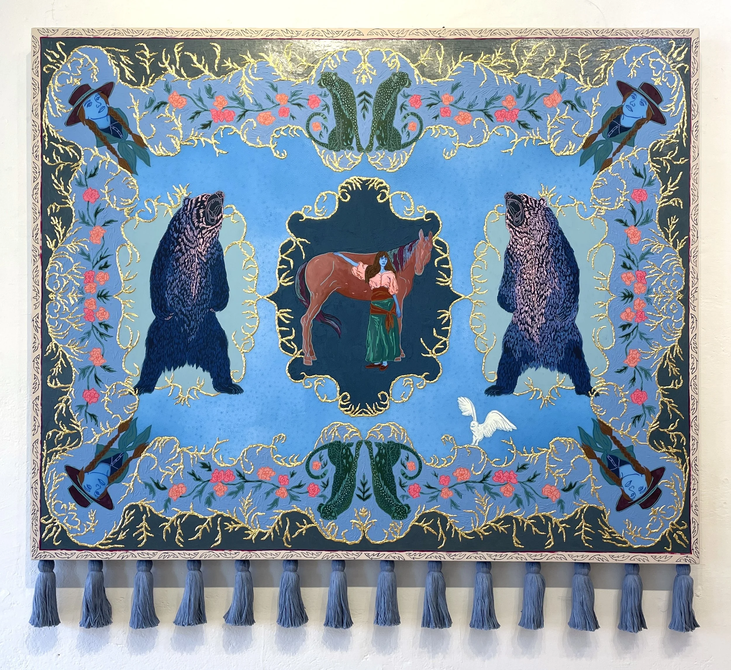 Western Rococo | 54 x 60" x 2.5" | acrylic, pastel, ink, 24k gold on panel with tassels | *Available with Visions West Contemporary