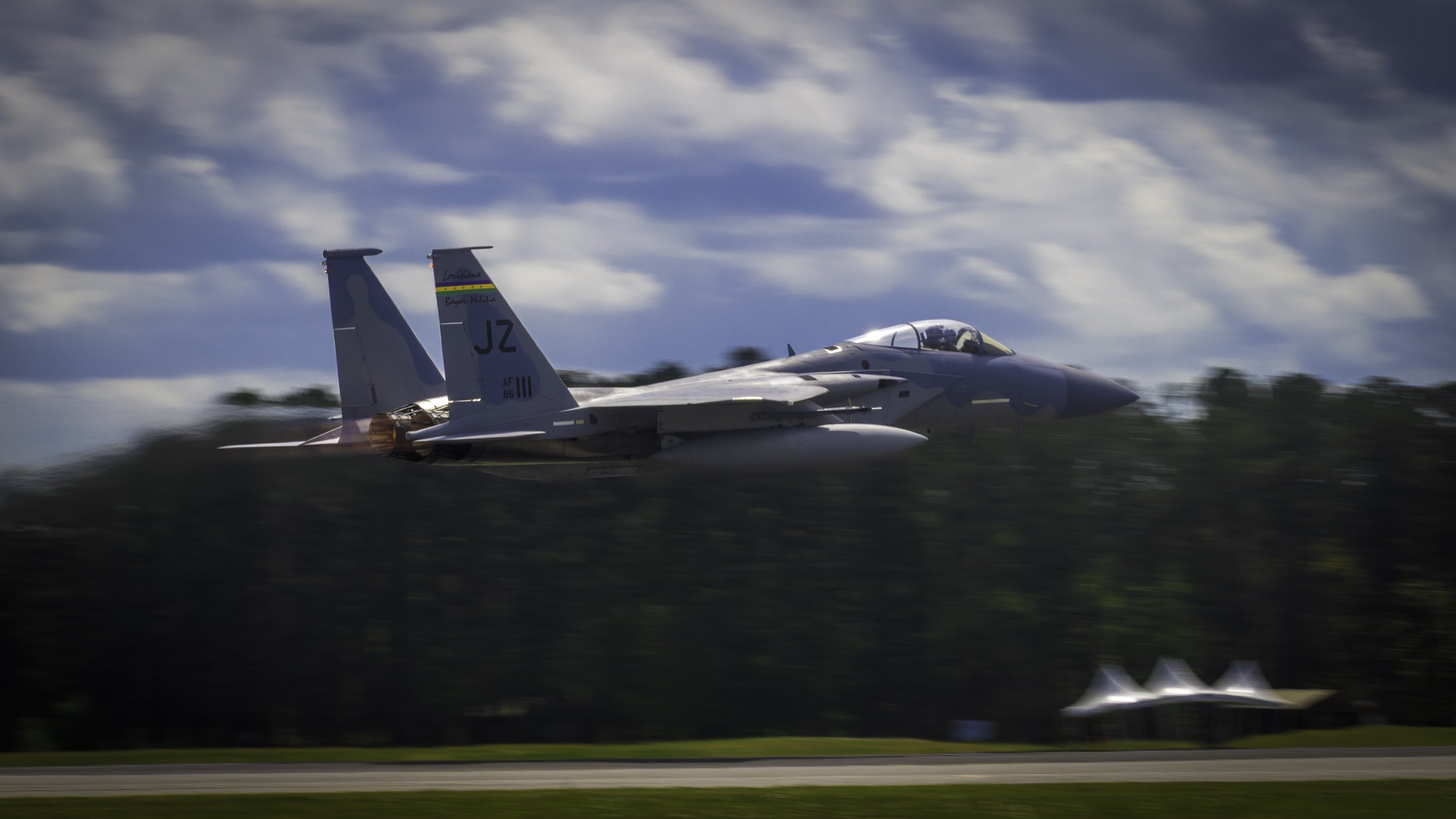 Bayou Malitia flying the McDonnell Douglas F-15C Eagle, based at Joint Base Naval Air Station, New Orleans, are part of the Louisiana Air National Gaurd's 159th Fighter Wing.