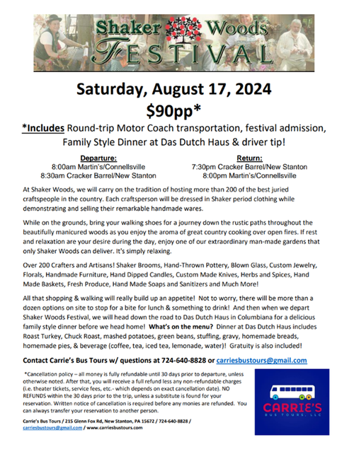 Shaker Woods Festival — Carrie's Bus Tours