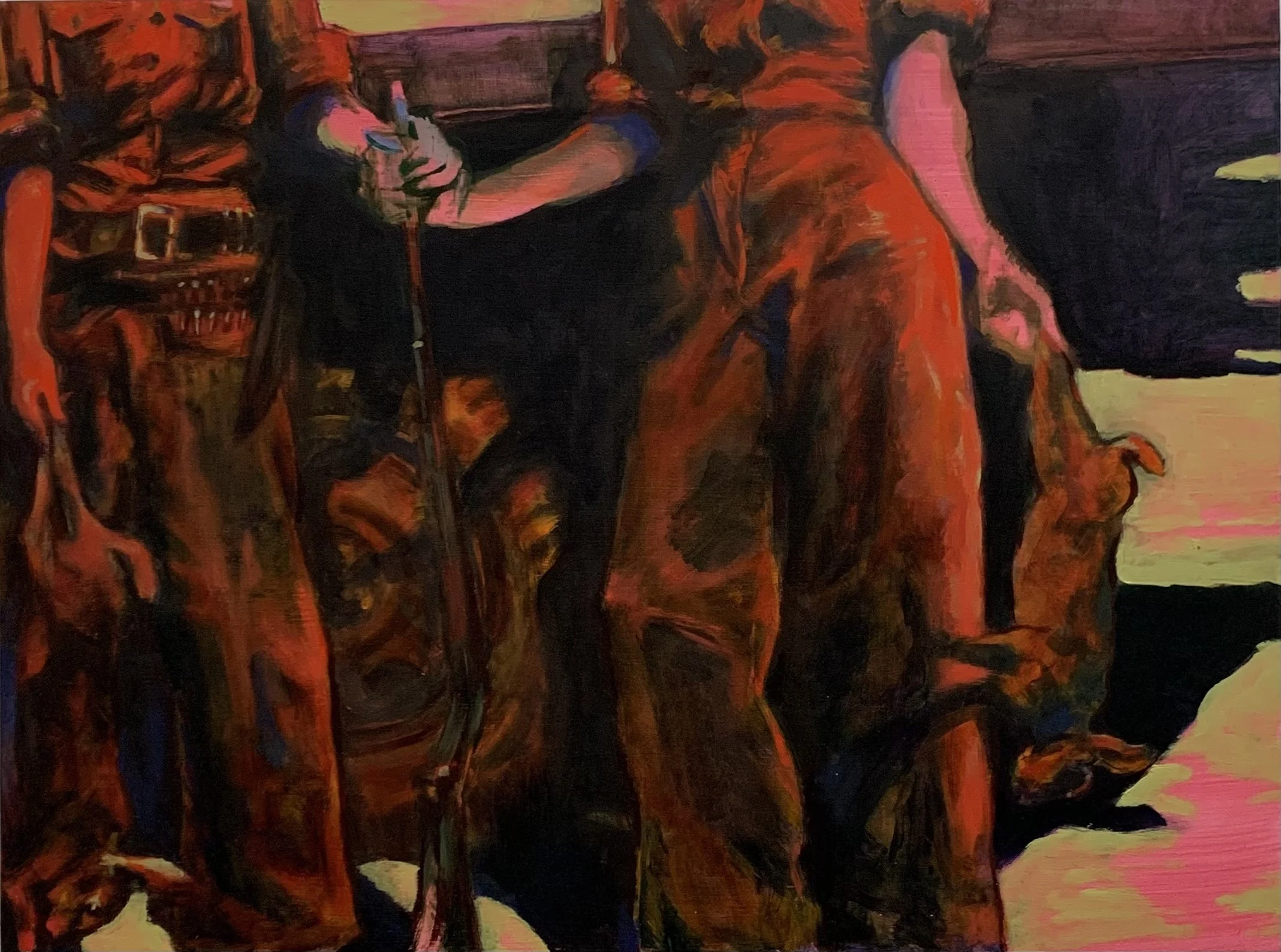 'Two Shot' 2026, oil on board, 30.5 x 41 cm