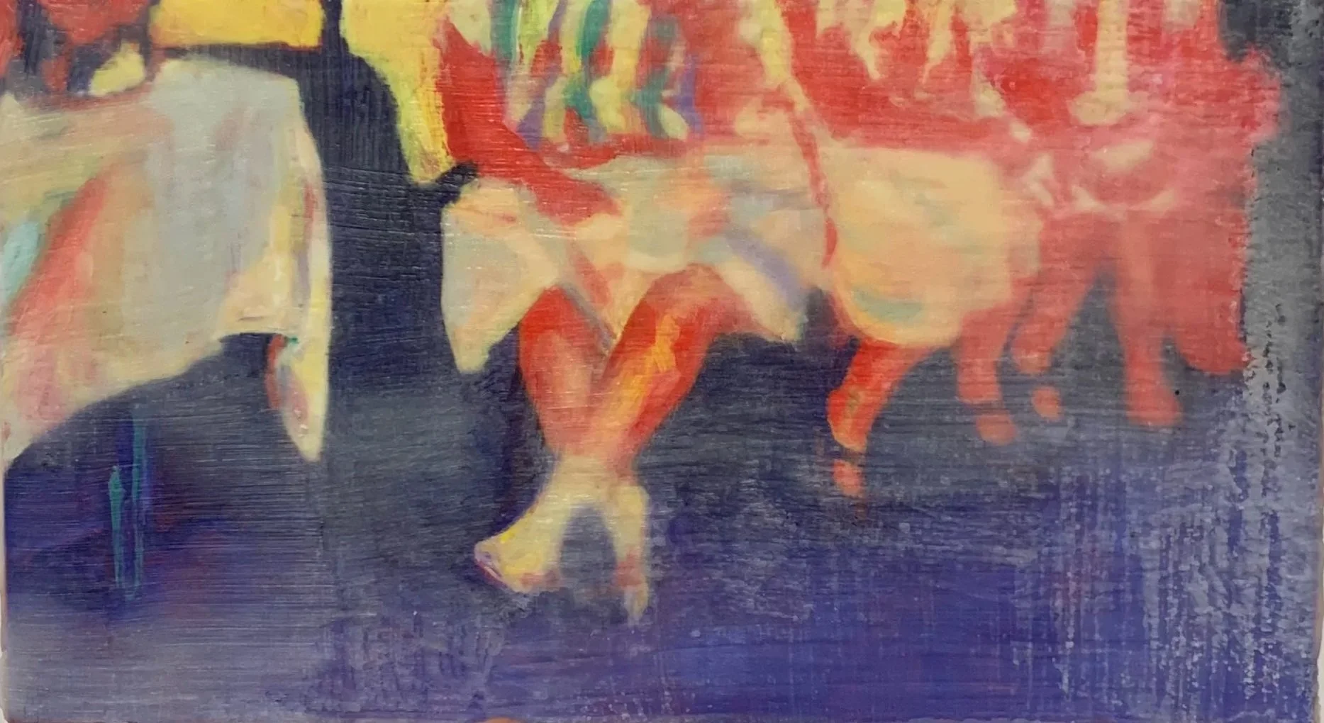 'Awaited' 2026, oil and encaustic wax on board, 10 x 18 cm