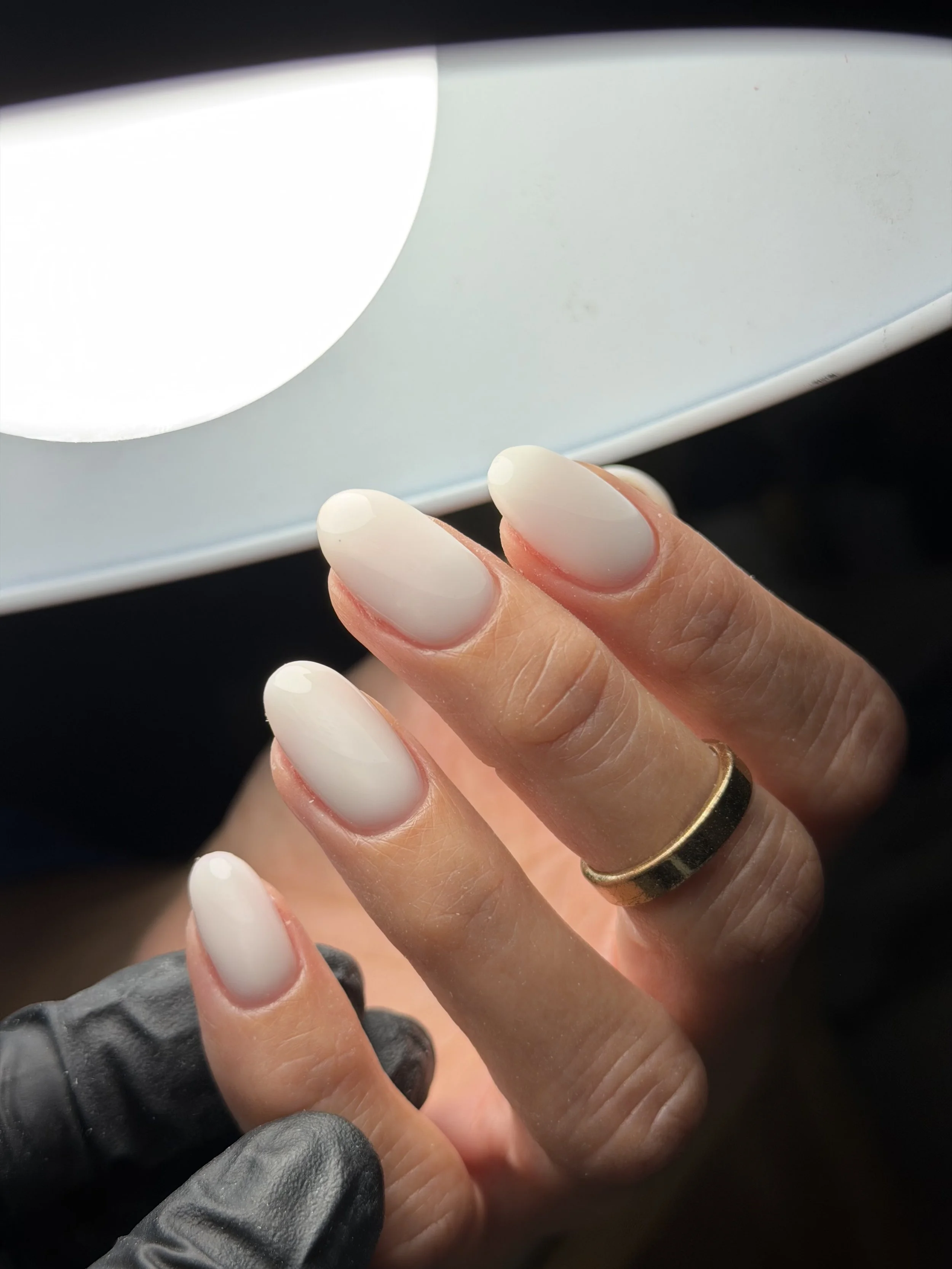 milky white oval nails