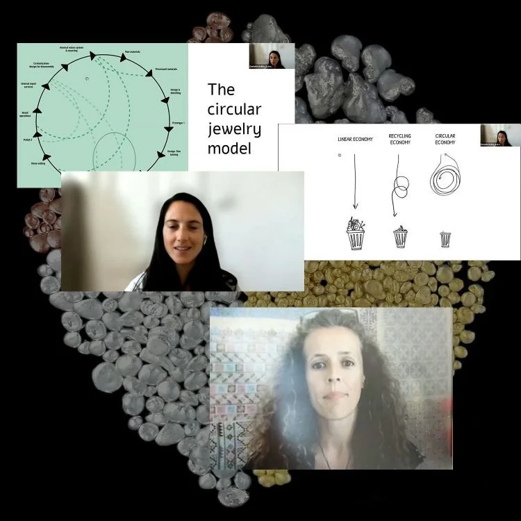 A screenshot of a Fair Luxury Open House event, displaying slide graphics and the video stills of the two speakers, Danielle Keller Aviram and Arabel Lebrusan