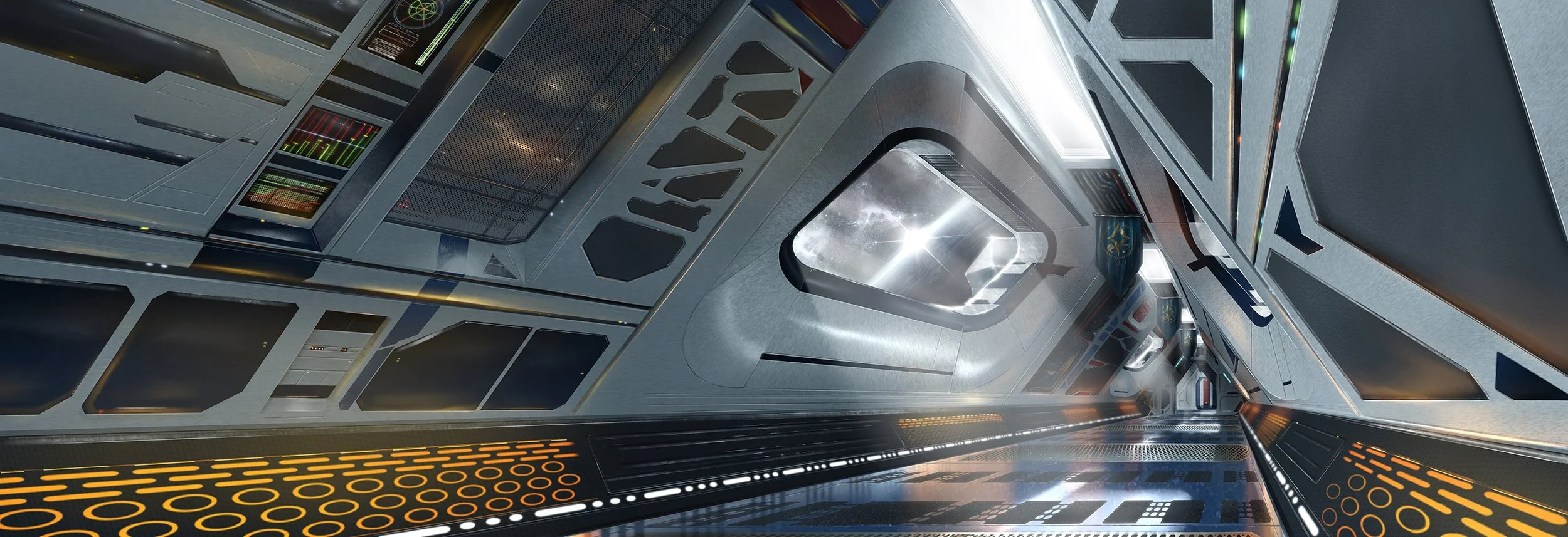 A glossy hallway on a high-tech starship 
