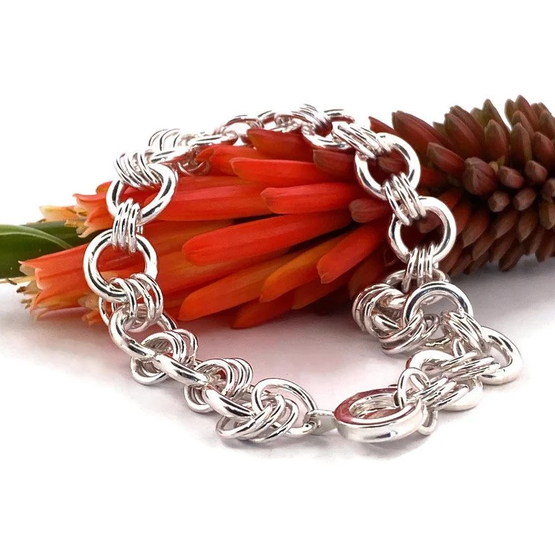 Chunky Triple Link Chain Unisex Sterling Silver Bracelet