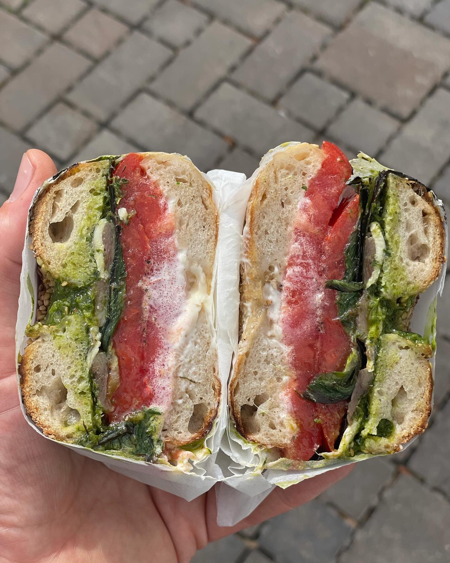New bagel Sammie on this weekend.  Excited for all the new produce coming in this time of year from our farmers.  We still have some bagels left, so hurry on over and get you one or a dozen.

Heirloom Tomato - charred spring onion, cantabrian anchovy