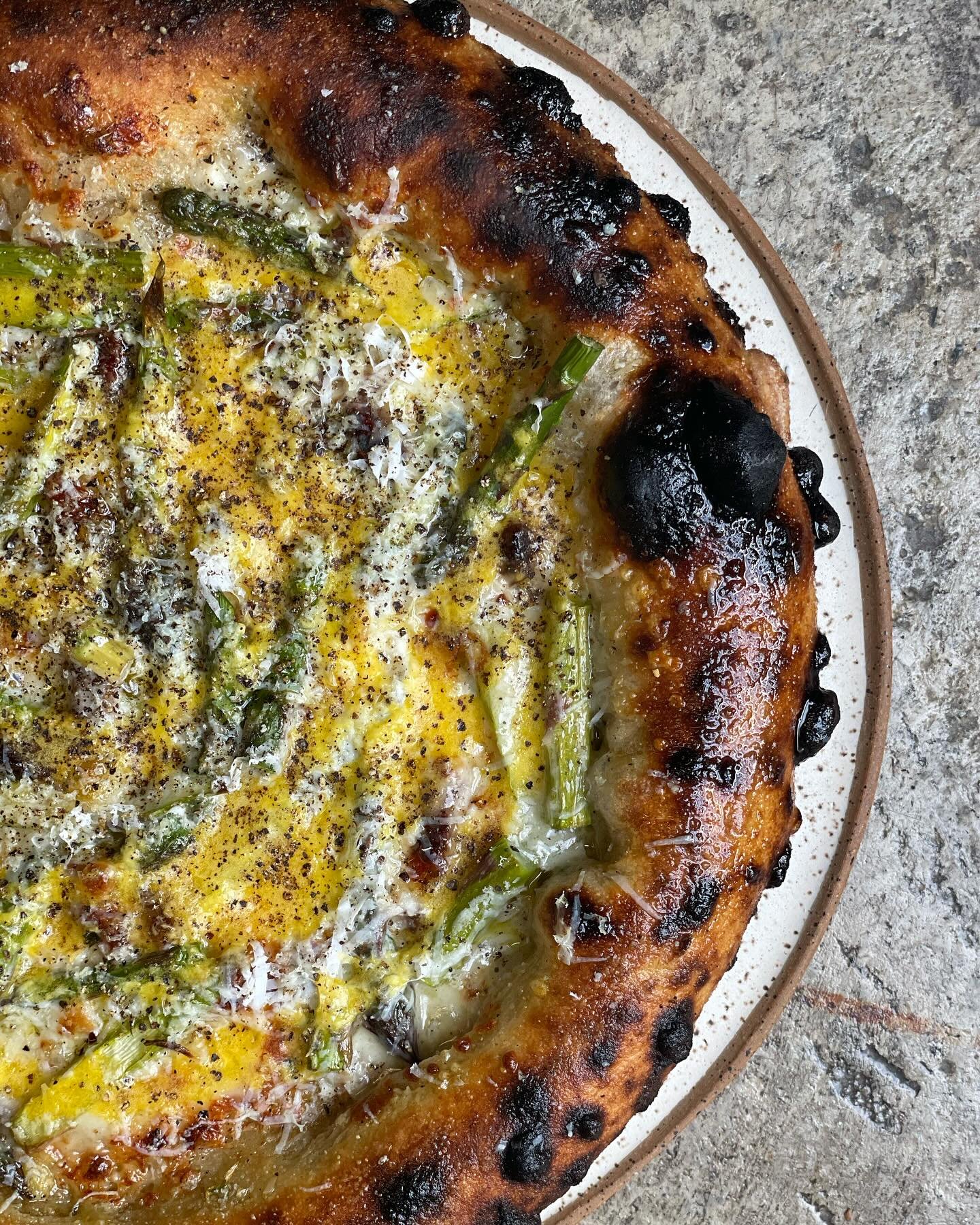 We have a new asparagus pizza on this weekend.  Not sure how much longer it will be around, so don&rsquo;t sleep on it.  It should seem familiar to you, as it&rsquo;s inspired by a delicious classic pasta dish.  Also, soft serve and olive oil cake to