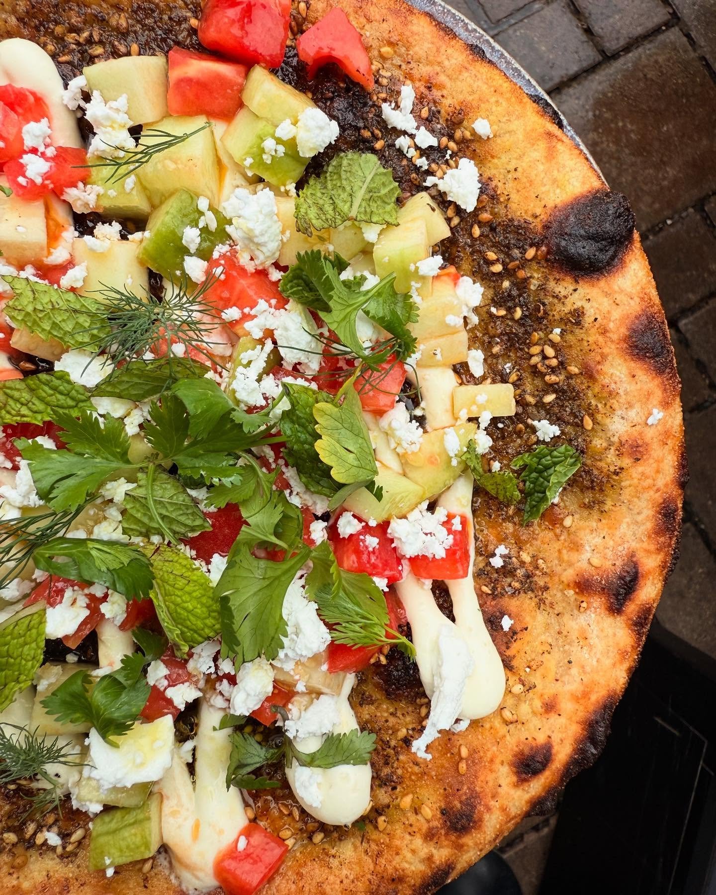 Fun little lunch special this week.  Channeling our inner @zandzdc with this manoushe.  All the great fresh veggies coming in right now lend themselves wonderfully for this one.  No, it&rsquo;s not pizza, but maybe it is, you should try it and have y