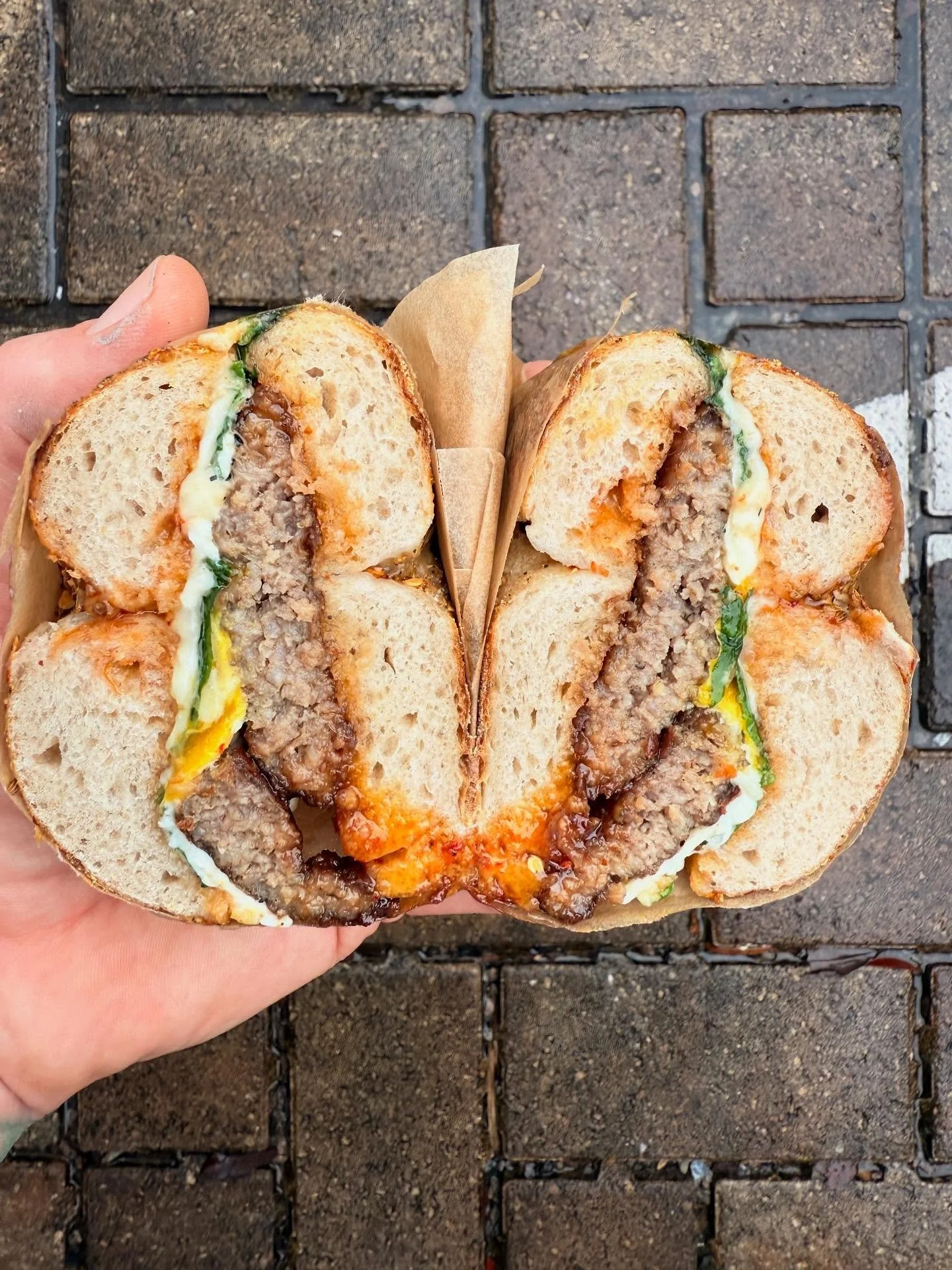 Bagel Sammies rain or shine.  Quality breakfast served every weekend.

Neese&rsquo;s, Egg and Cheese - runny egg, 3 cheese, wilted greens, country sausage, chili honey