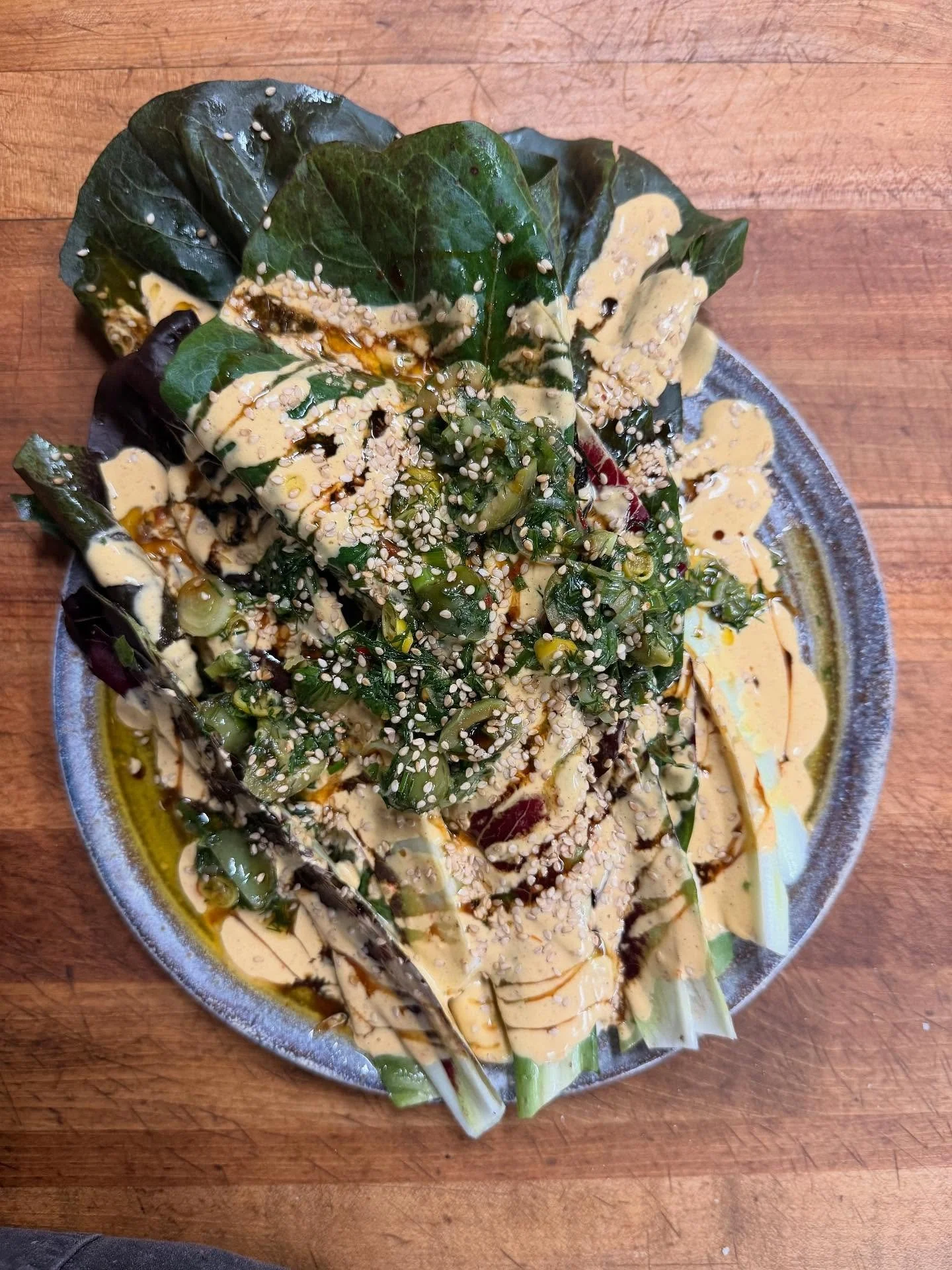 We added a couple of new veggie dishes on last week.  The first one we have to offer is one of our favorites.  We love chicories of all sorts, especially Morgan&rsquo;s treviso and radicchio.  Usually we do a Caesar with them, but we took a different
