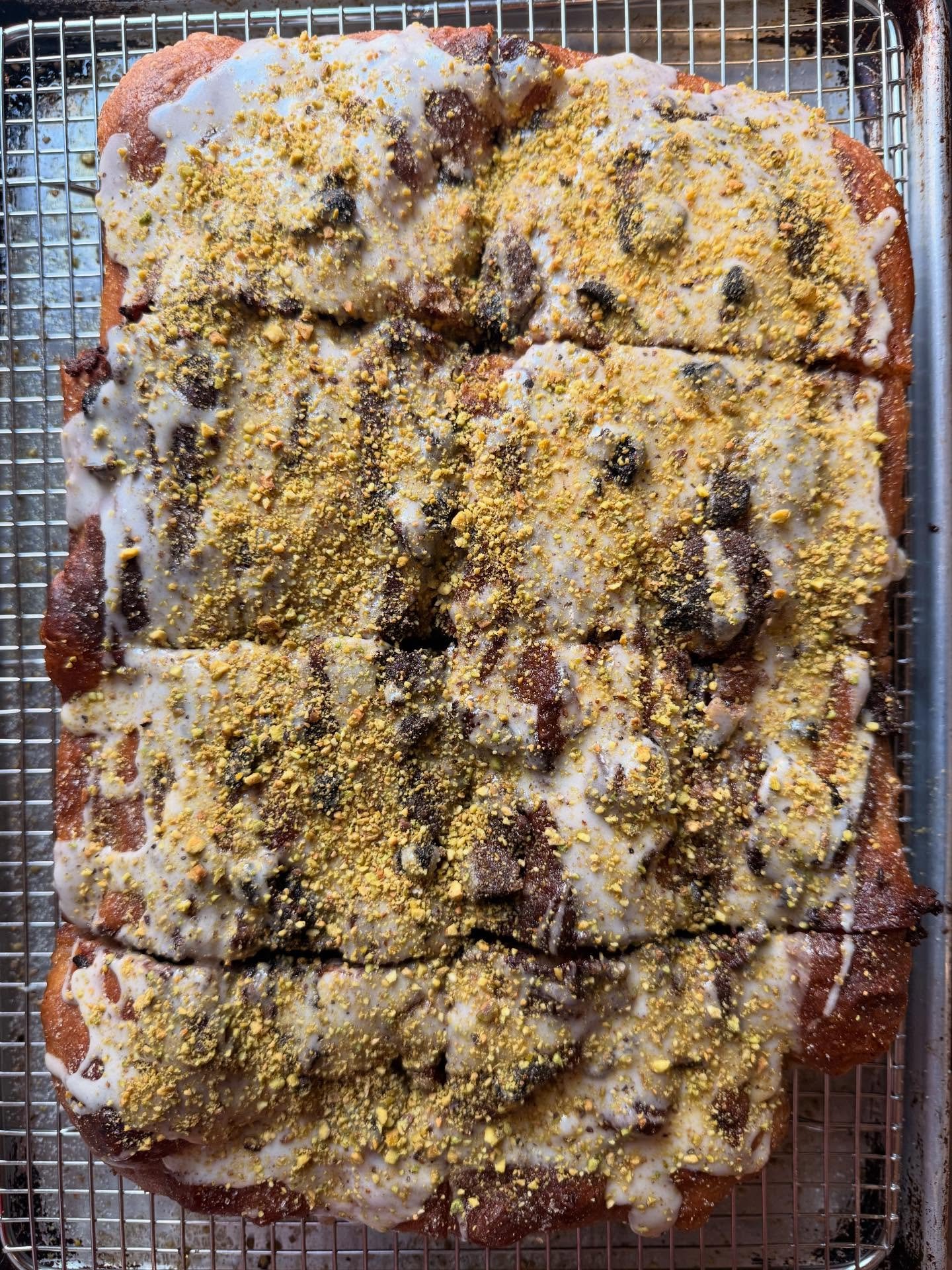 Chocolate, Cranberry, Pistachio Focaccia from the weekend.  Look for it again this weekend.  Maybe even on our next holiday preorder.