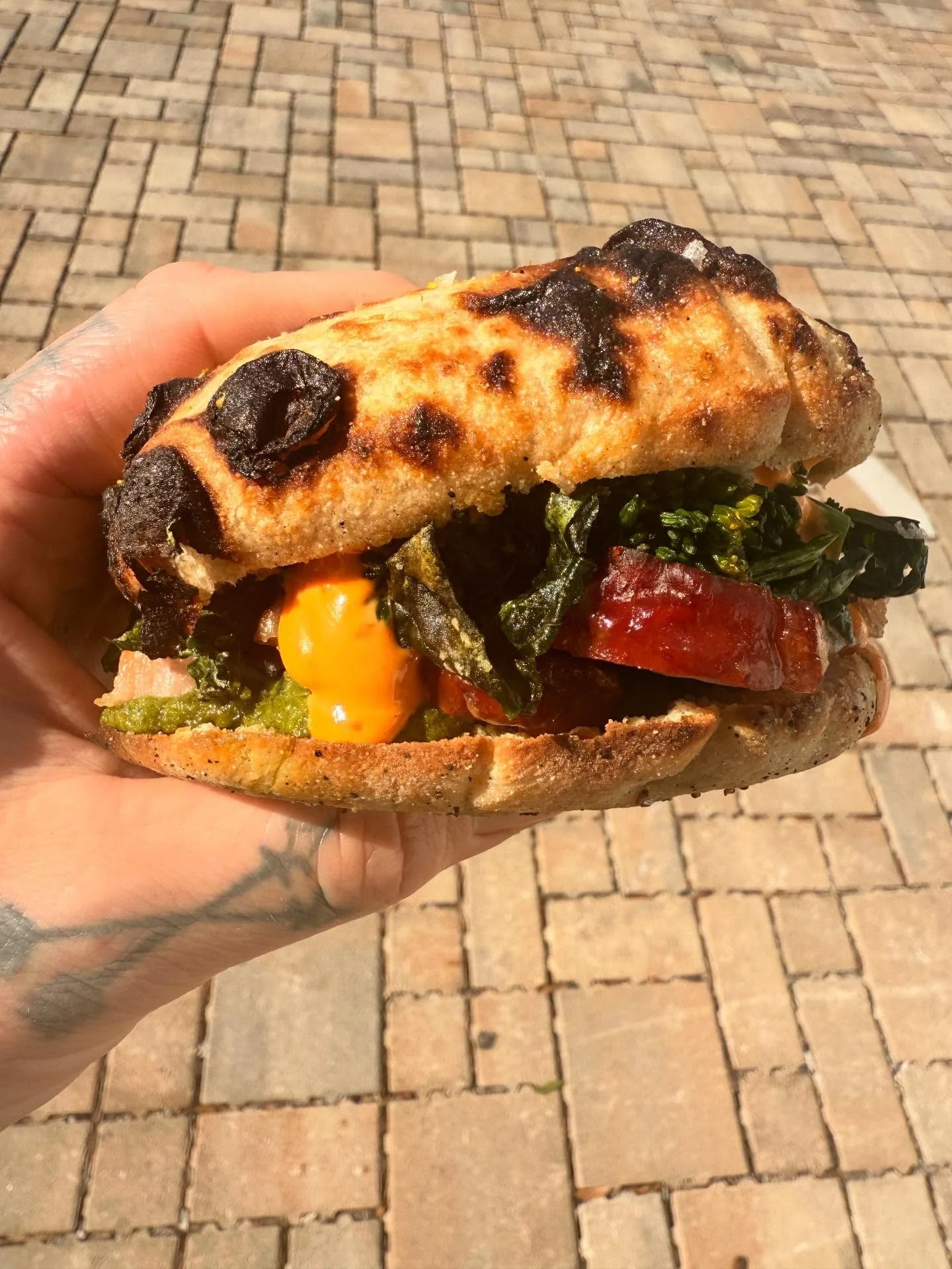 No paninis today, but we got this rad little pizza Sammie.  It&rsquo;s a faux porchetta sandwich, since I love porchetta and I love making porchetta, but I&rsquo;m not allowed to make porchetta here, so if you like porchetta you should eat this sandw