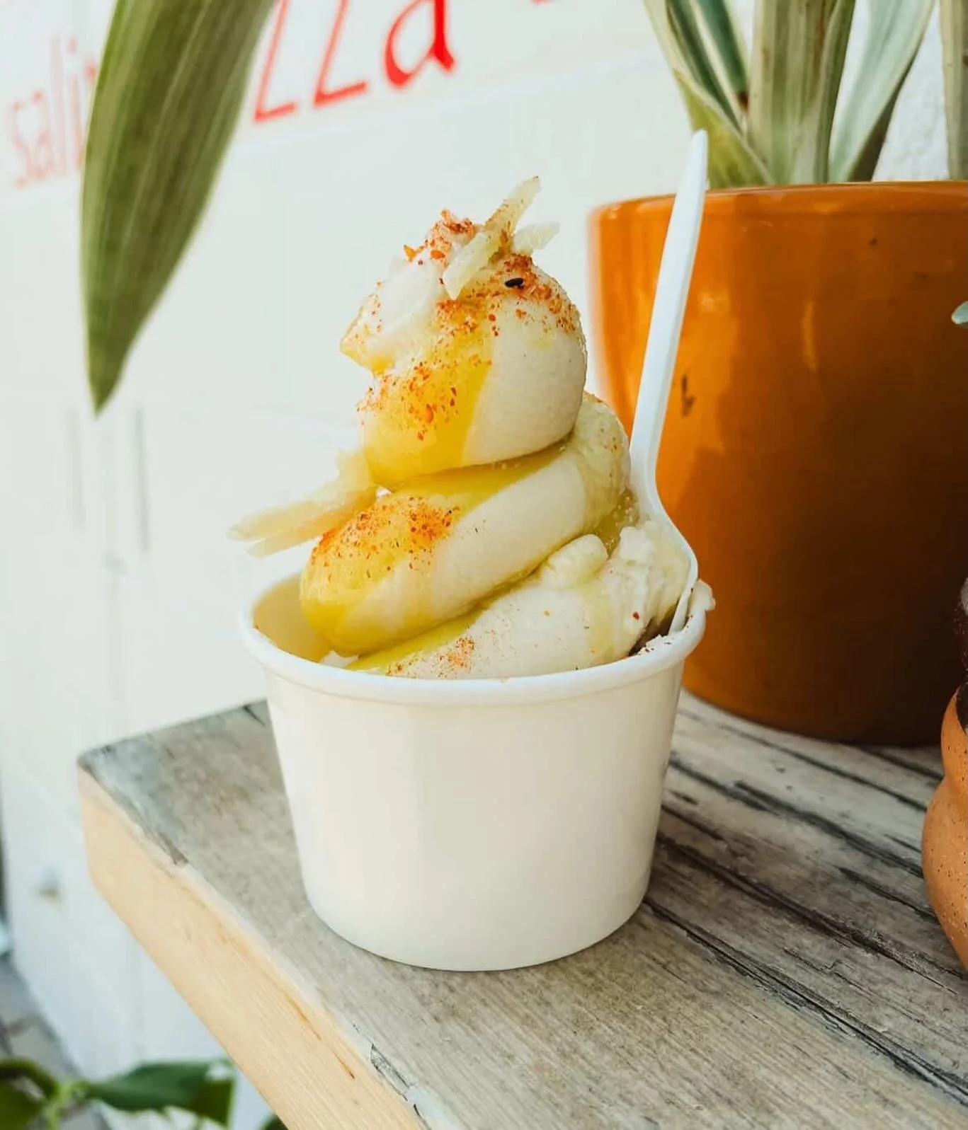 The post everyone really wants, new soft serve, limited time, just waiting for strawberry season to get rolling, but for now here you go.  Our favorite olive oil ice cream is back paired with bright and floral yuzu sorbet.  Perfect for the first day 