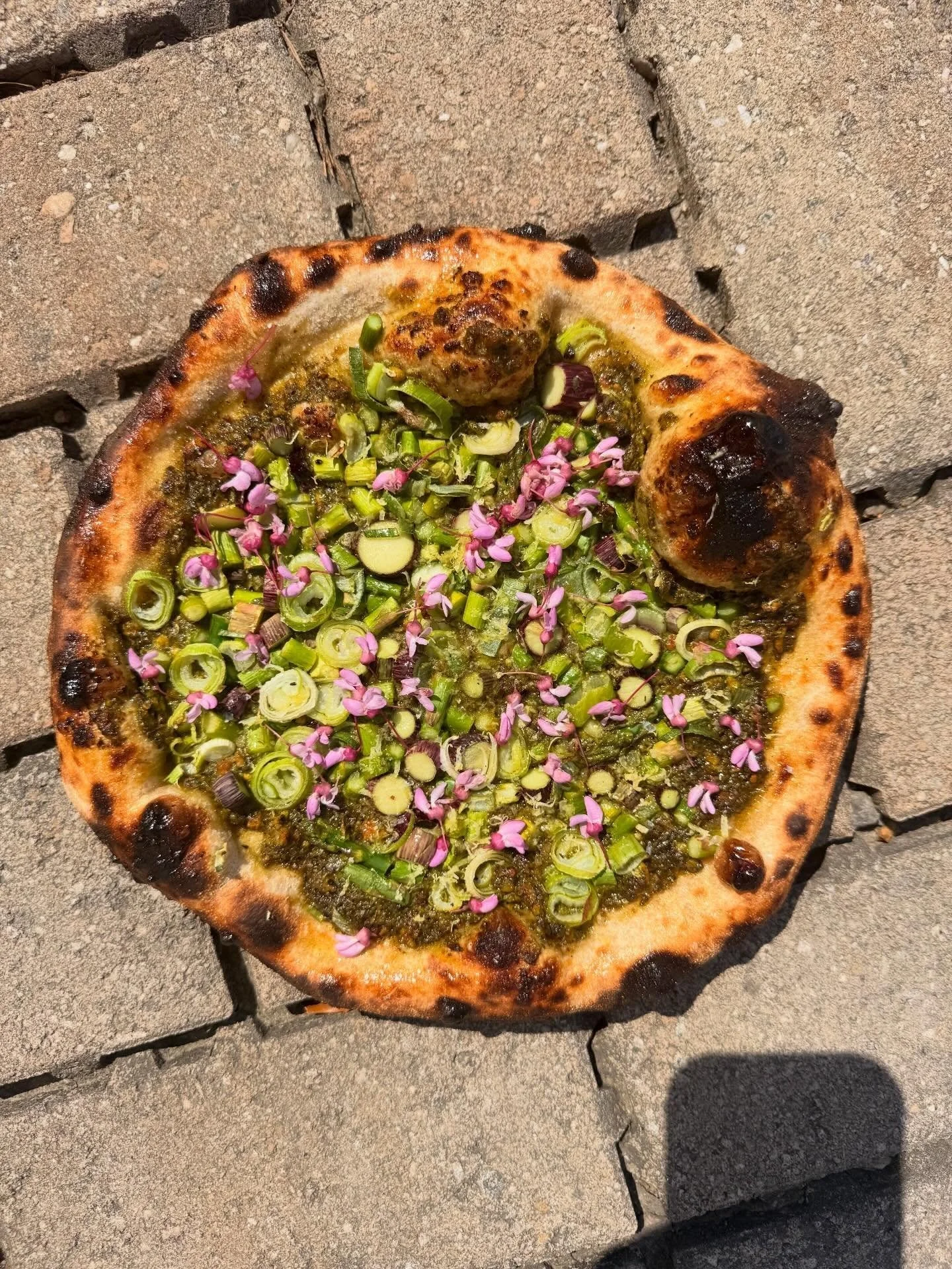 New seasonal pie on this week and it just so happens to be our new vegan pie.  Full of lots of green things including some beautiful findings from our friends @pine.valley.permaculture .  If you&rsquo;re not vegan, you can supercharge this bad boi wi