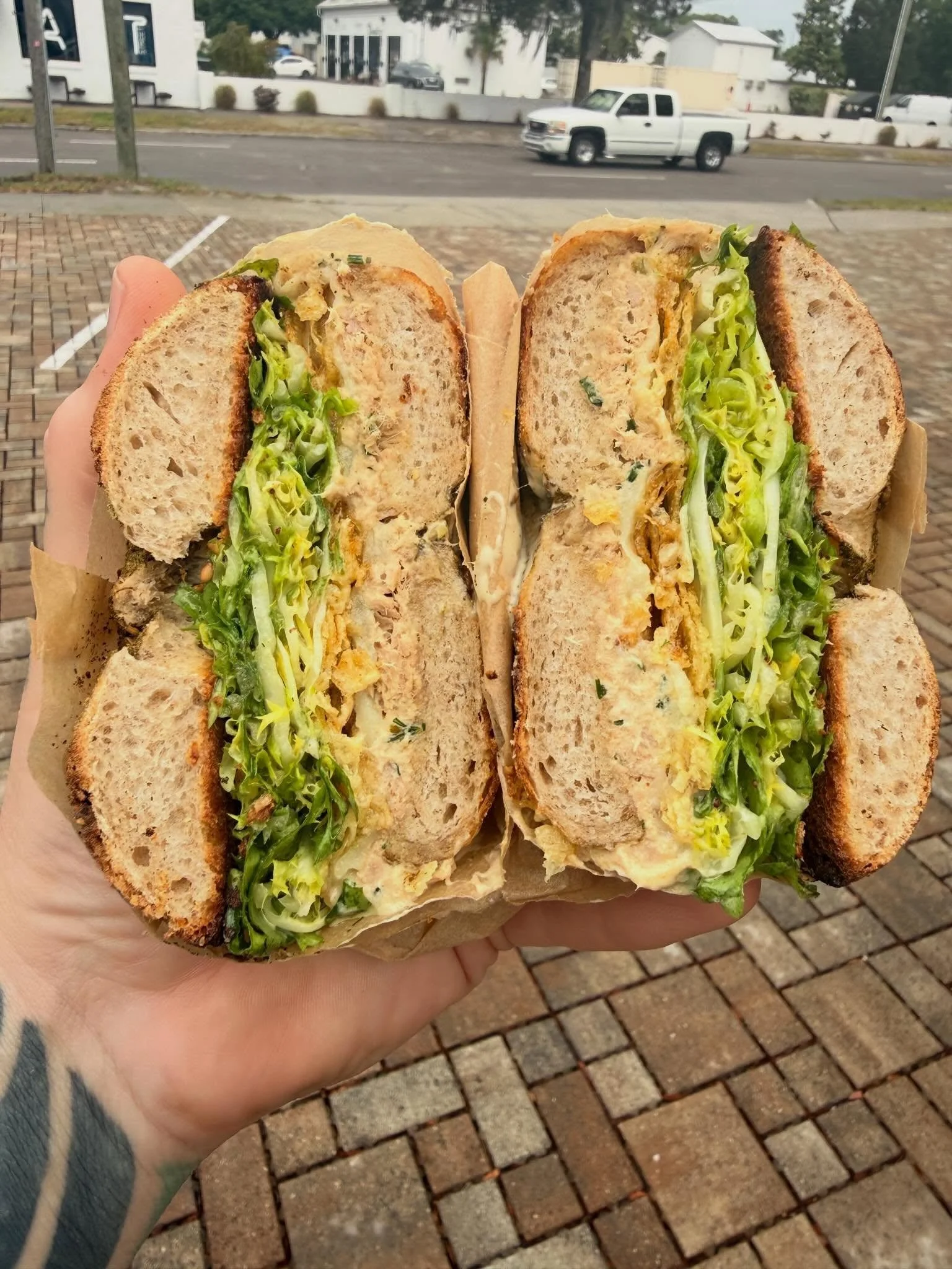 A little bagel special for this rainy Saturday.  @goldendinerny inspired tuna melt.  You want this, trust us.

Tuna Melt Bagel - Comte, crab chips, Andrew&rsquo;s endive