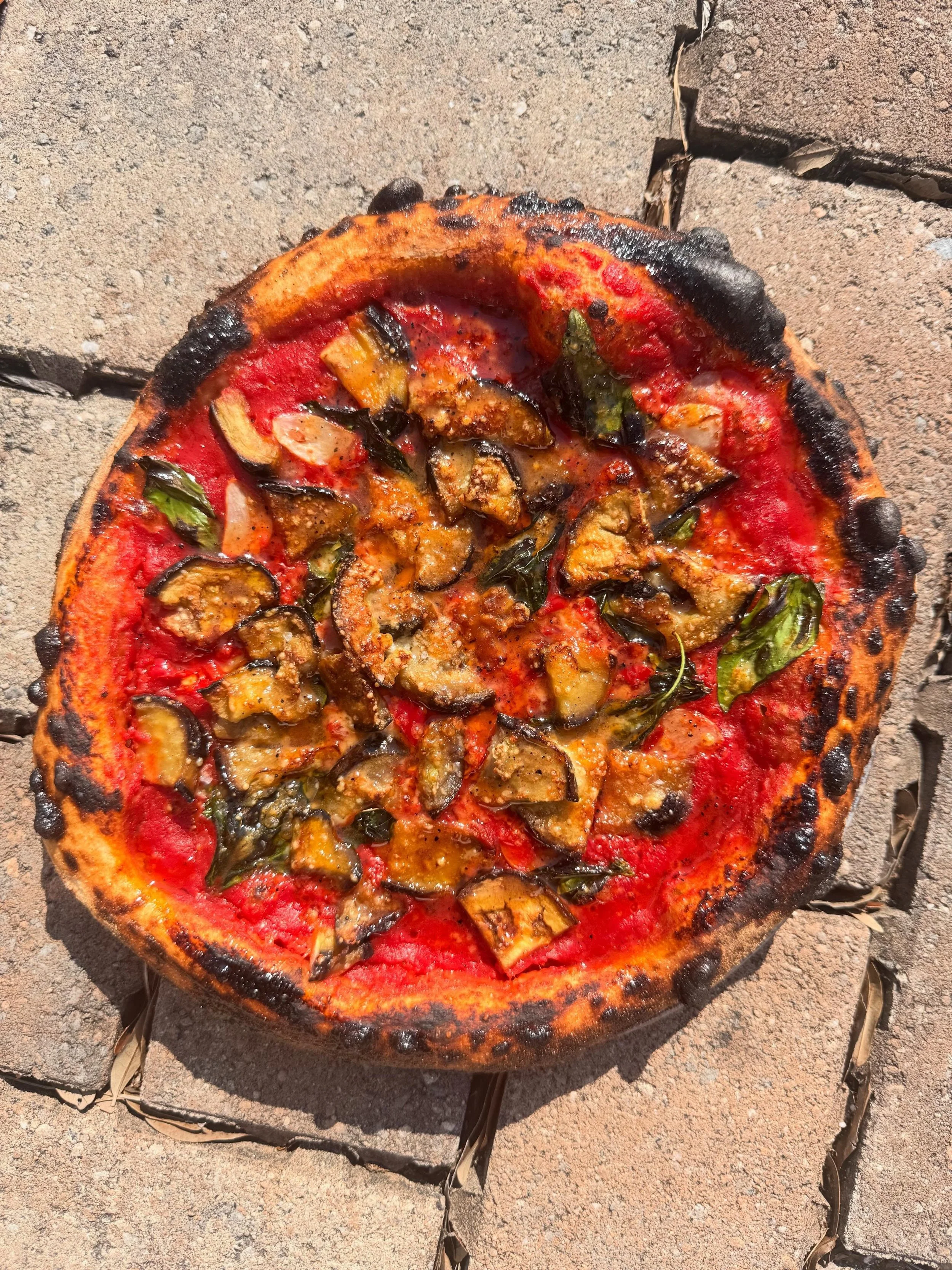 The return of an old favorite.  All the Sumer produce seems to be hitting extra early this year, hopefully that just means we get to enjoy them longer.  This one will be around for most of the Summer, hopefully.

Alla Norma - red sauce, garlic, Calab