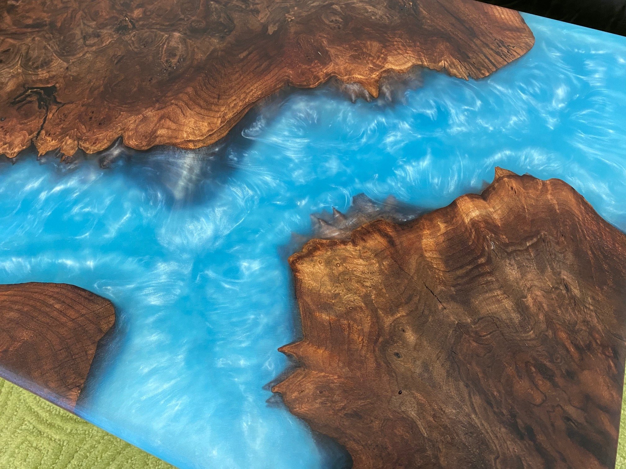 Resin River Coffee Table For Sale - Claro Walnut & Caribbean Blue Epoxy