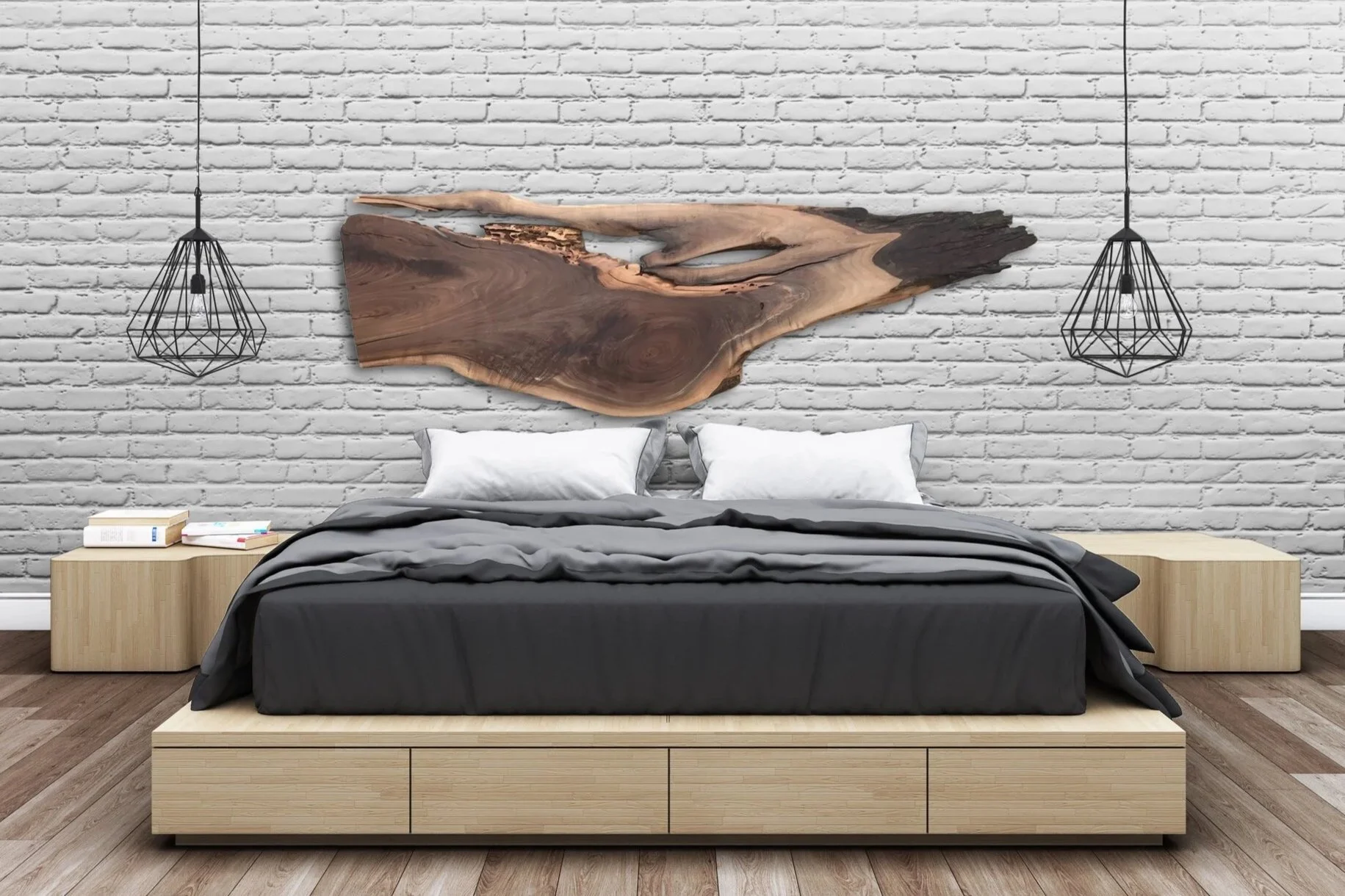 Bedroom Wall Hanging Art Piece - Black Walnut Wood Slab
