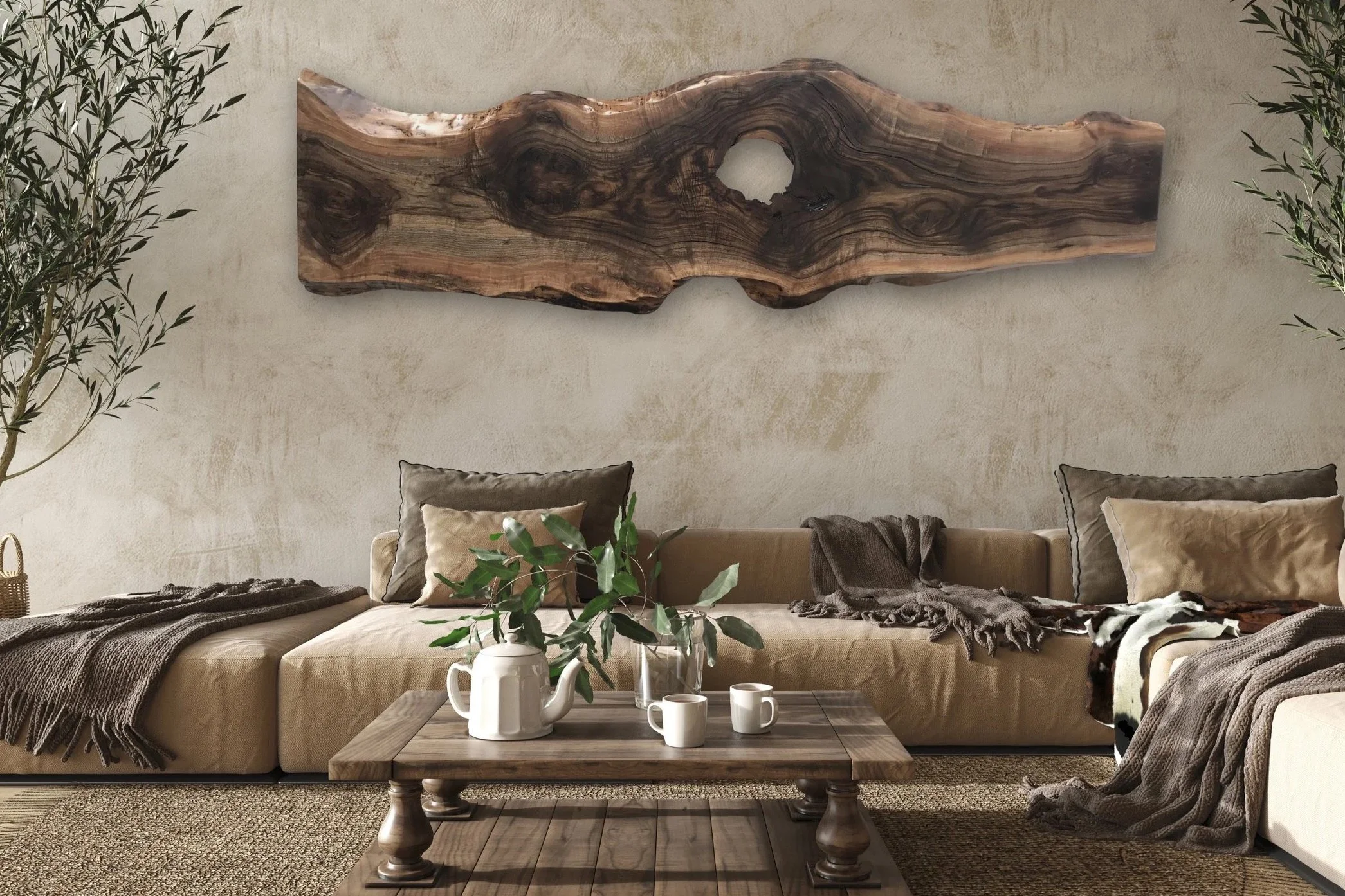 Rustic Live Edge English Walnut Slab in Mountain Modern Decor
