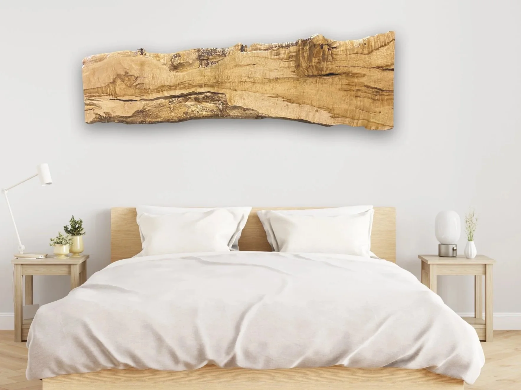 Burly Maple Live Edge Headboard in Modern Bedroom Decor