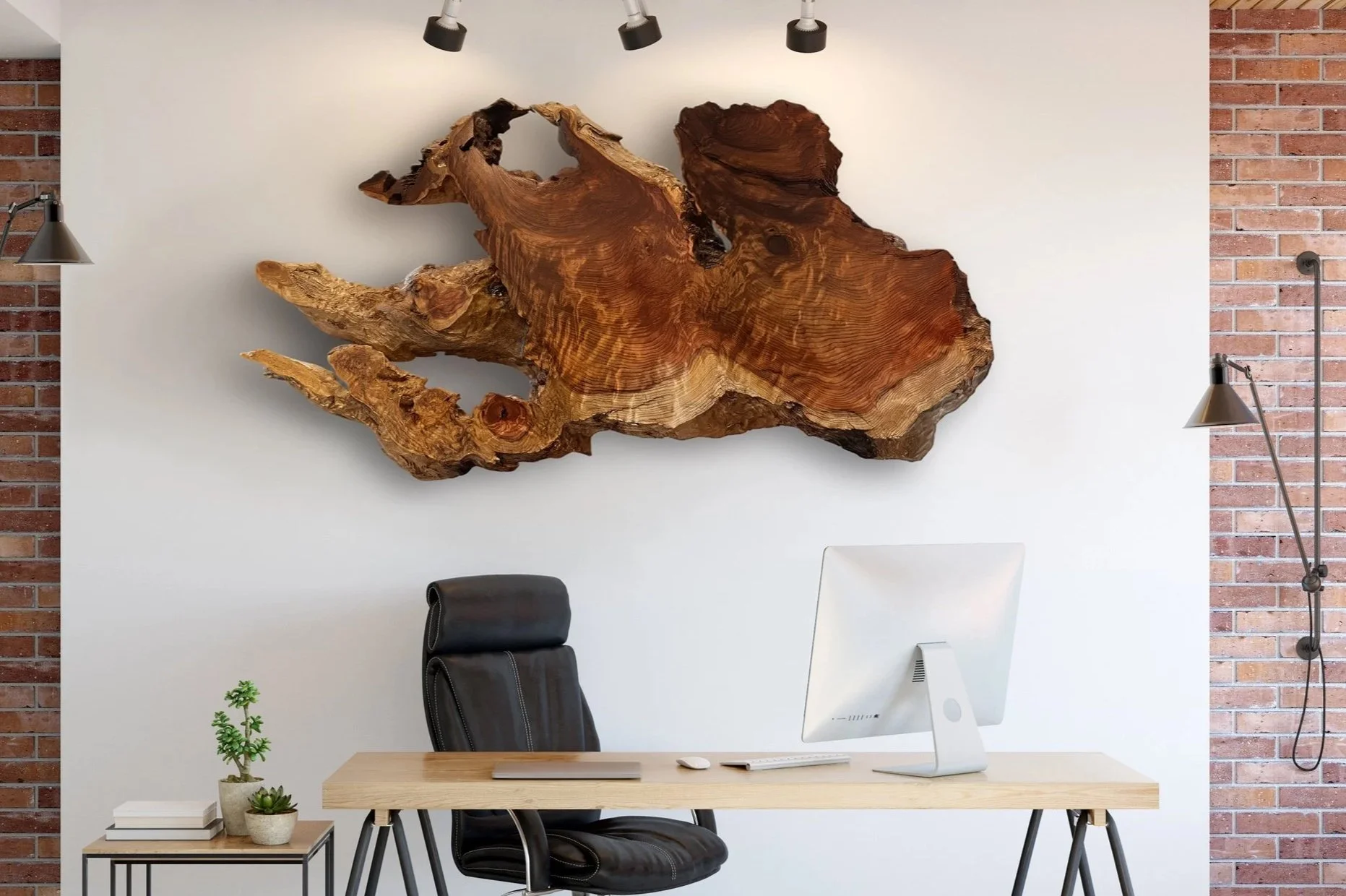 Redwood Wall Art in a Minimalist Modern Office
