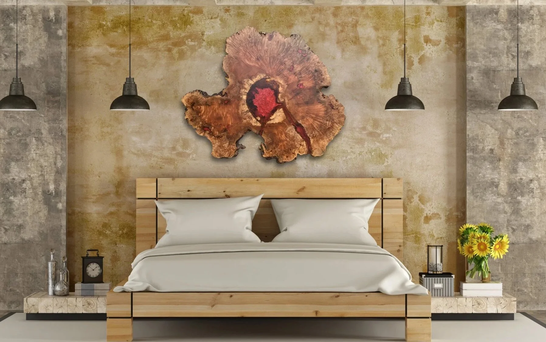 Big Leaf Maple Burl with Red Epoxy Accent - Bedroom Decor