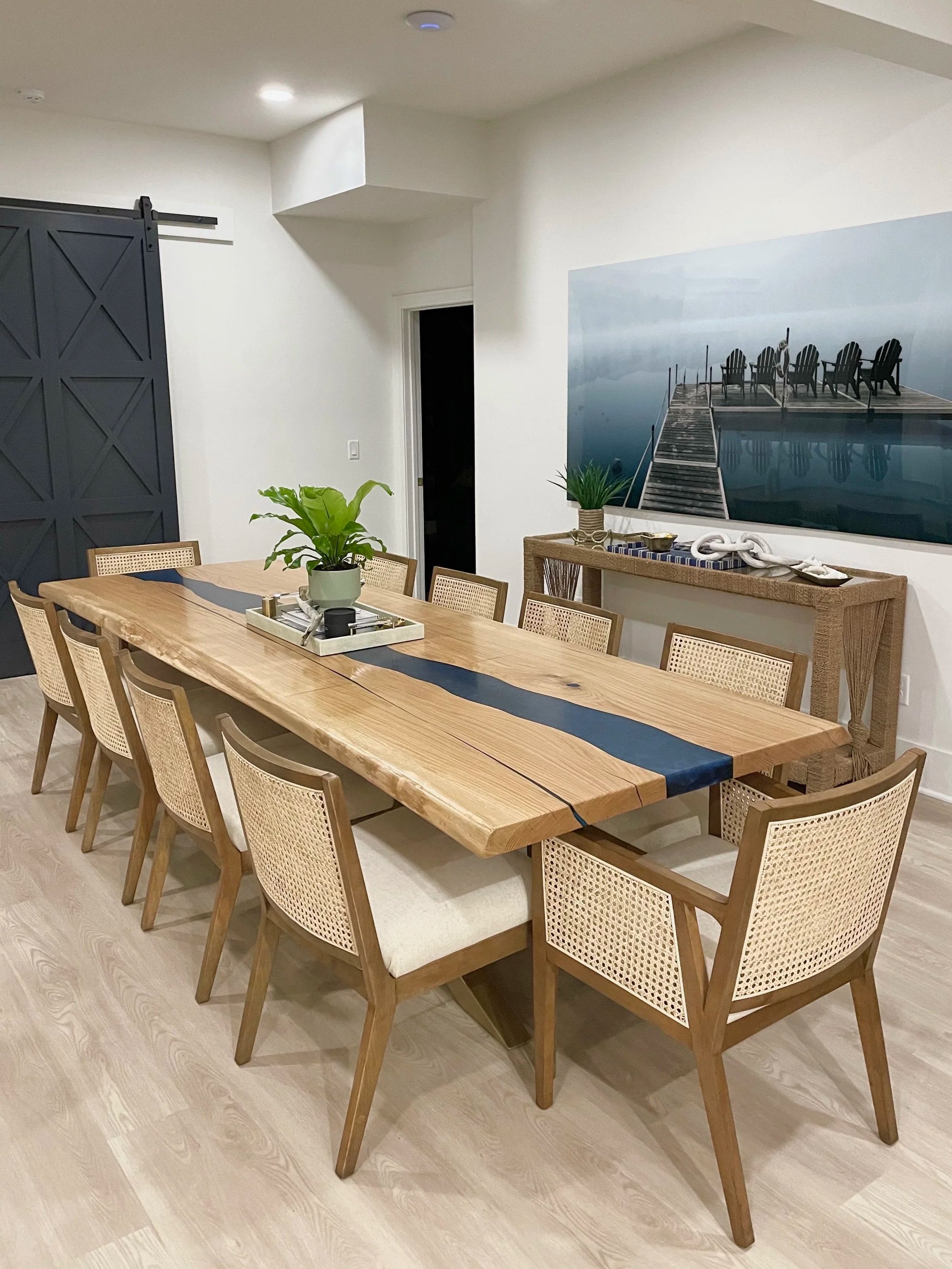 Large Ash Resin River Dining Table in a Modern Setting