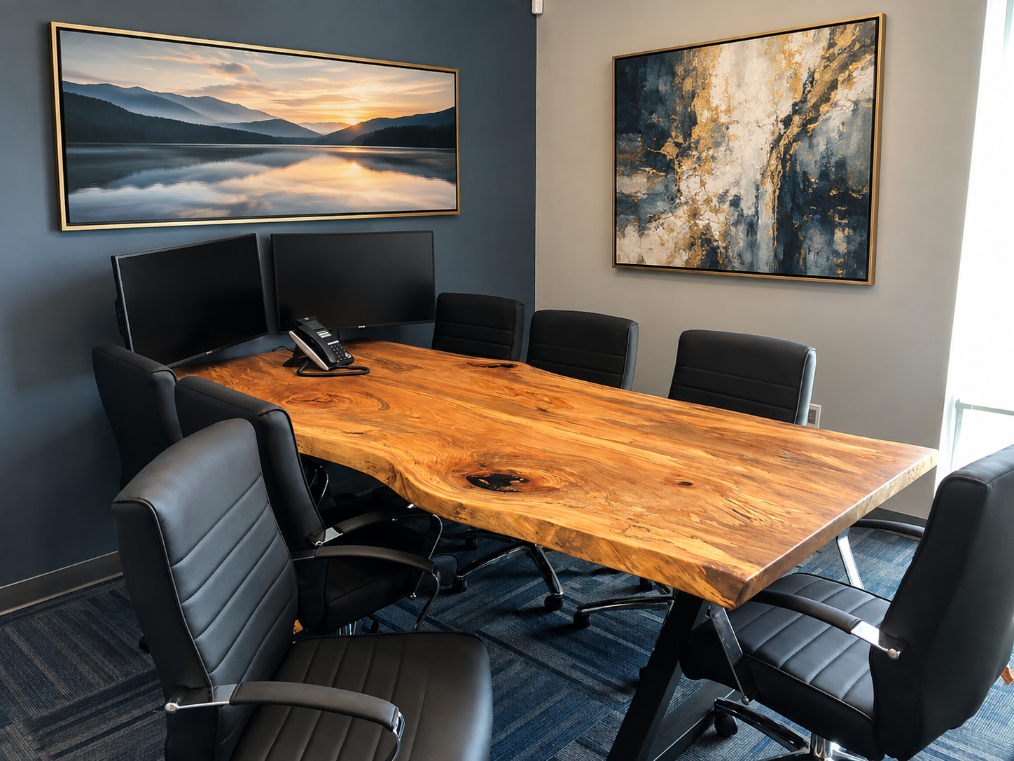Unique Grained Live Edge Sycamore Conference Table