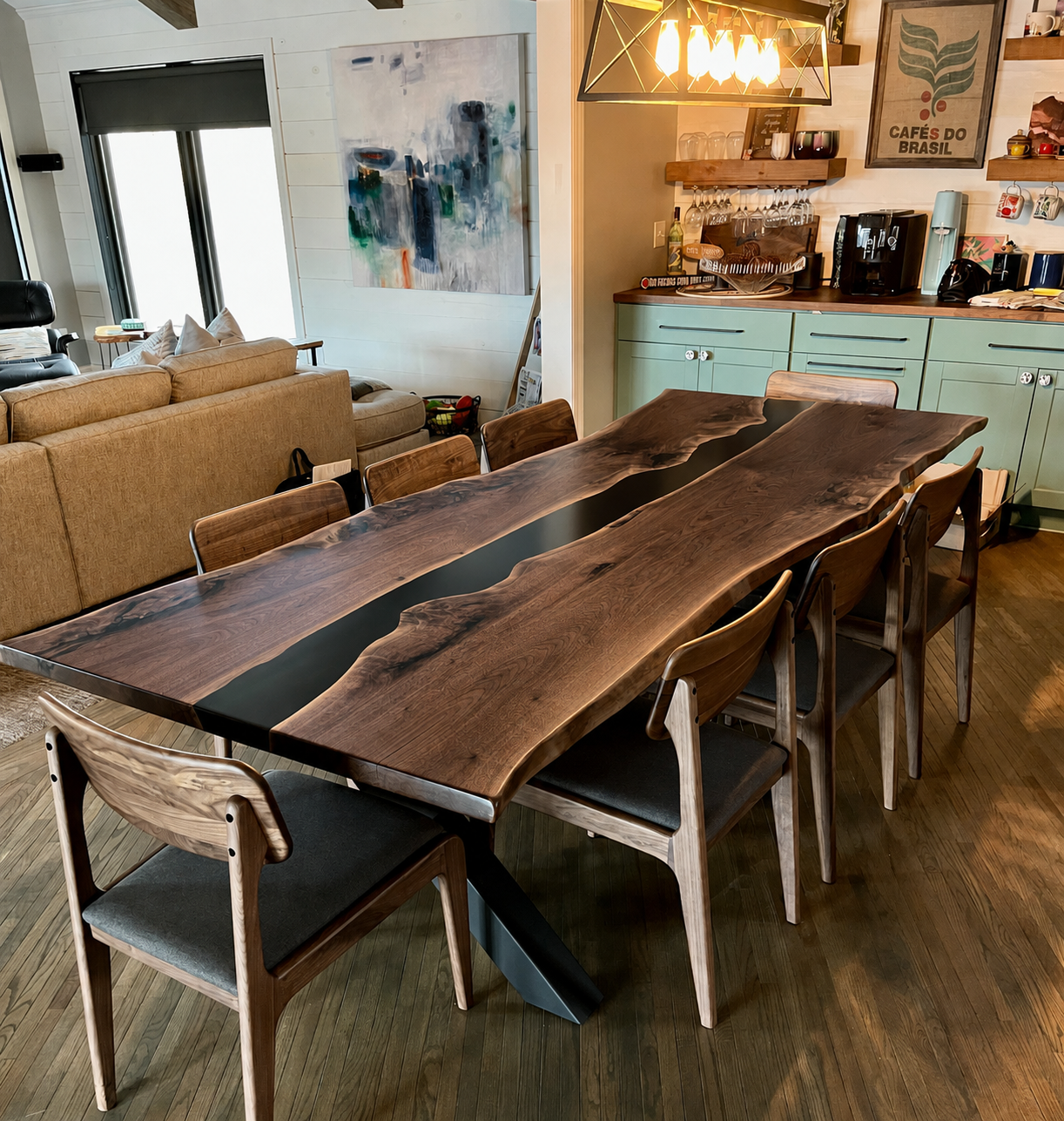 Live Edge Black Walnut & Black Resin River Table