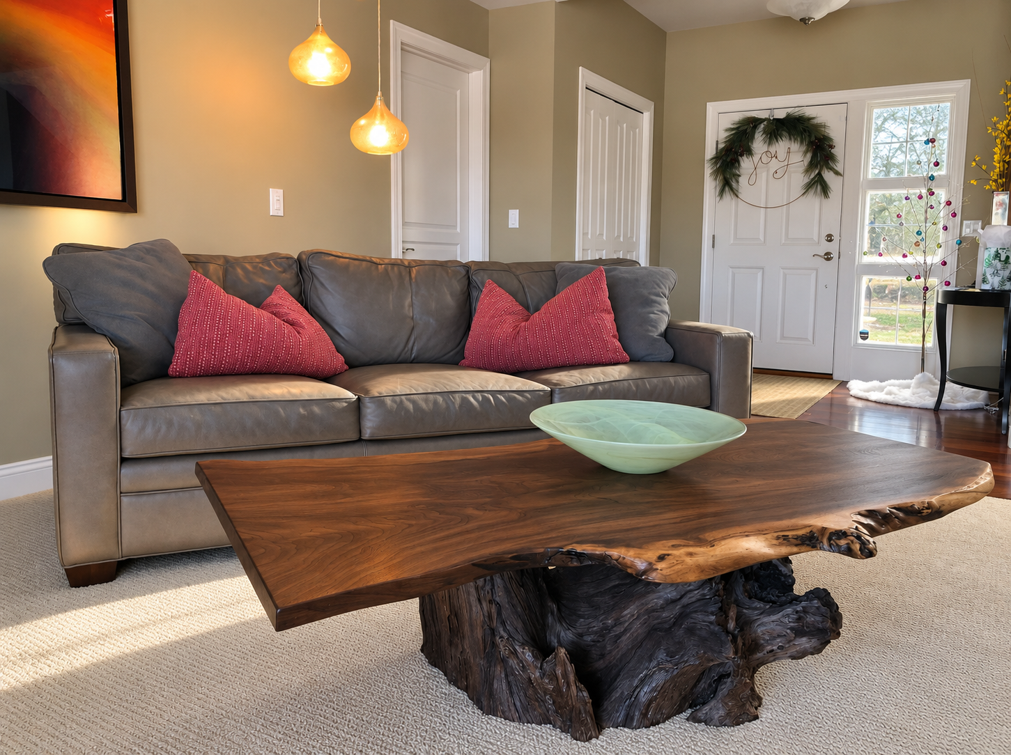 Live Edge Black Walnut Coffee Table on a Redwood Stump Base