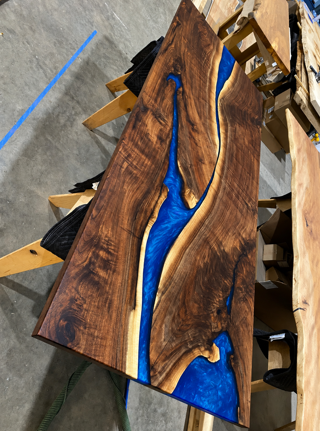 Extreme Claro Walnut with Ocean Blue Resin River Dining Table